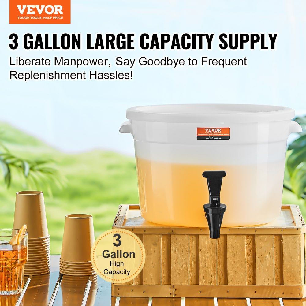 VEVOR Beverage Dispenser, 3 Gallon Drink Dispensers for Parties, Plastic Juice Dispenser with Spigot and Lid, Iced Tea Lemonade Juice Water Dispenser, for Restaurants, Hotels, Parties 