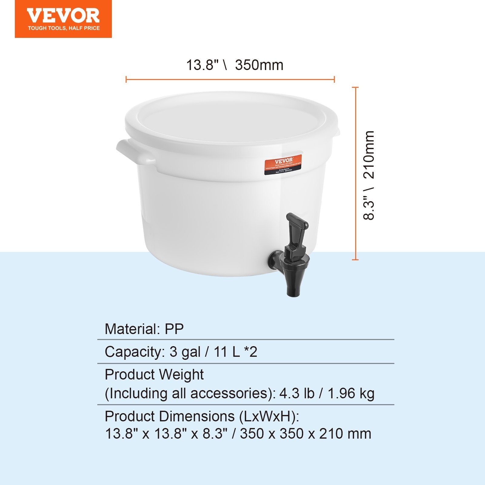 VEVOR Beverage Dispenser, 3 Gallon Drink Dispensers for Parties, Plastic Juice Dispenser with Spigot and Lid, Iced Tea Lemonade Juice Water Dispenser, for Restaurants, Hotels, Parties, 2 Pack 