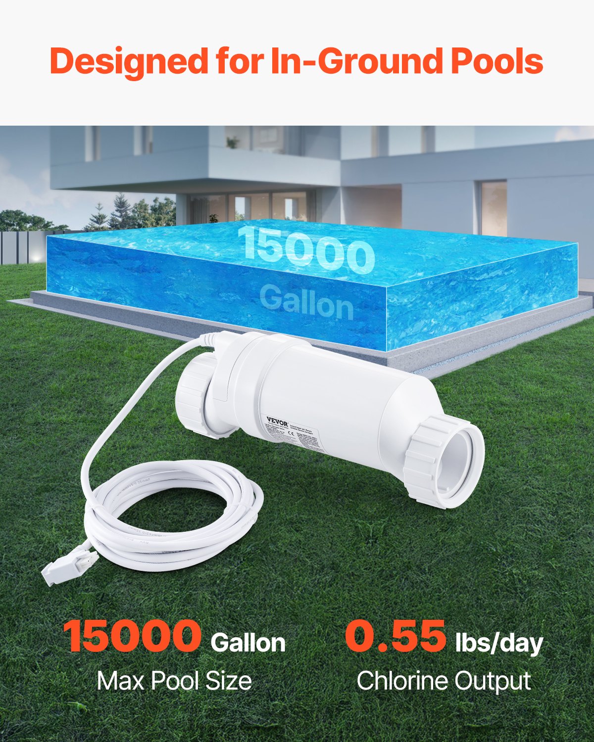VEVOR Salt Water Chlorinator System W3T-Cell-3 for In-Ground Pool 15000 Gallons 