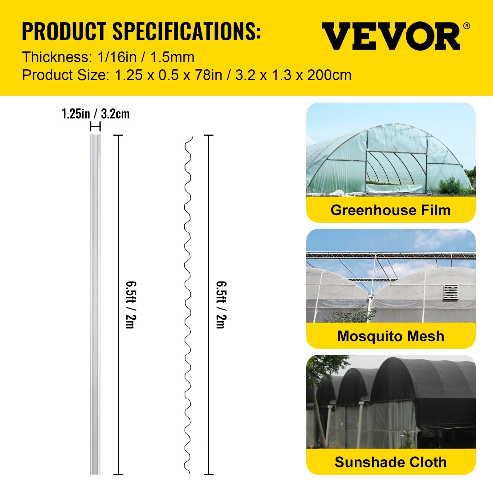 VEVOR Spring Wire and Lock Channel,6.56ft Spring Lock & U-Channel Bundle for Greenhouse, 20 Packs PE Coated Spring Wire & Aluminum Alloy Channel, Plastic Poly Film or Shade Cloth Attachment w/Screws 