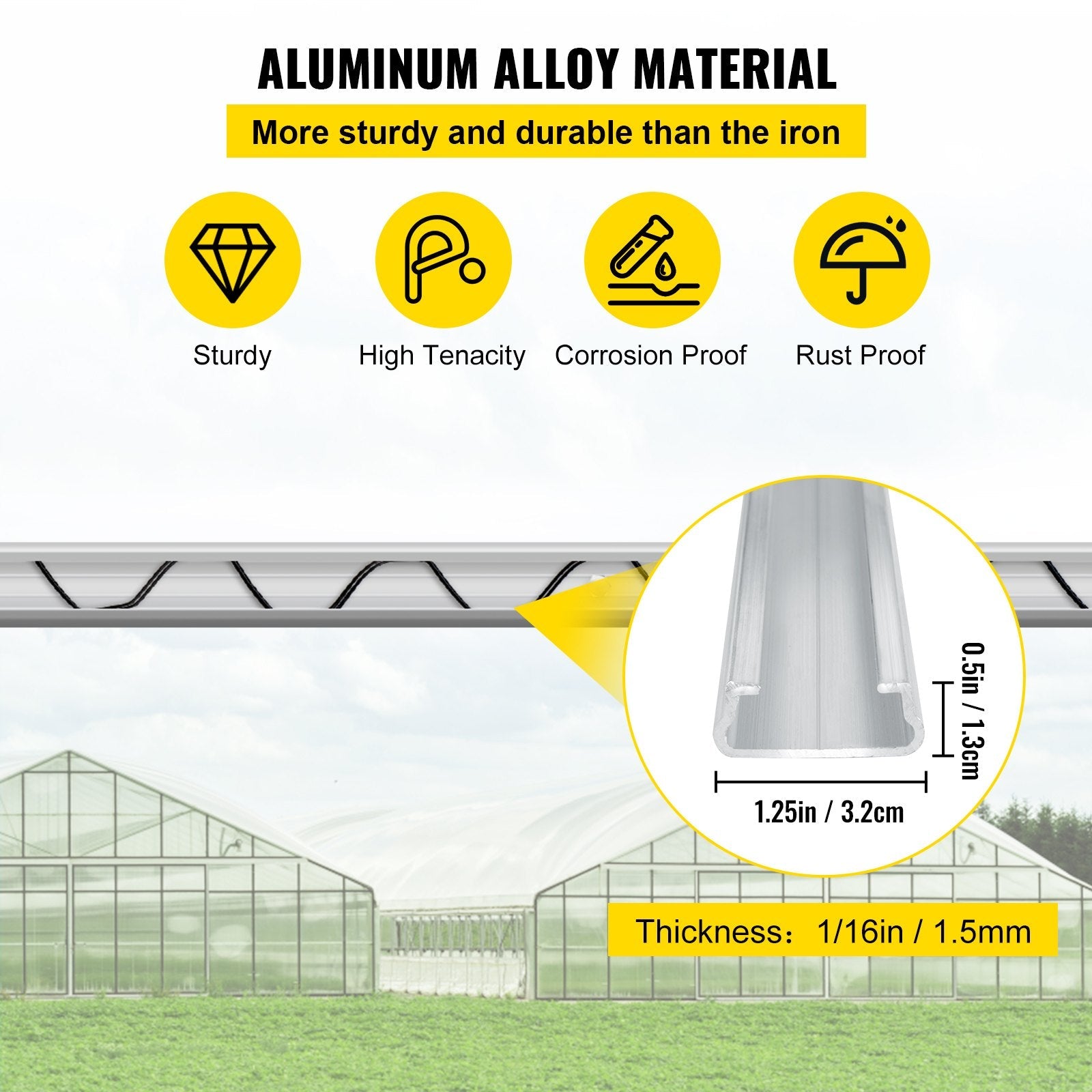 VEVOR Spring Wire and Lock Channel, 6.56ft Spring Lock & U-Channel Bundle for Greenhouse, 30 Packs PE Coated Spring Wire & Aluminum Alloy Channel, Plastic Poly Film or Shade Cloth Attachment with Scre 