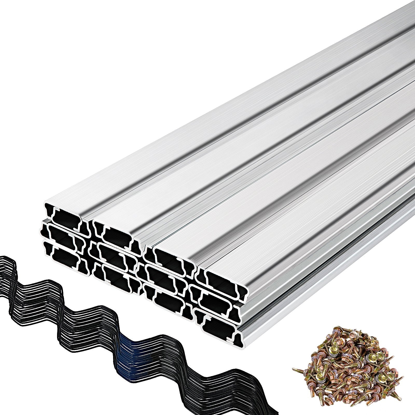 VEVOR Spring Wire and Lock Channel, 6.56ft Spring Lock & U-Channel Bundle for Greenhouse, 30 Packs PE Coated Spring Wire & Aluminum Alloy Channel, Plastic Poly Film or Shade Cloth Attachment with Scre 