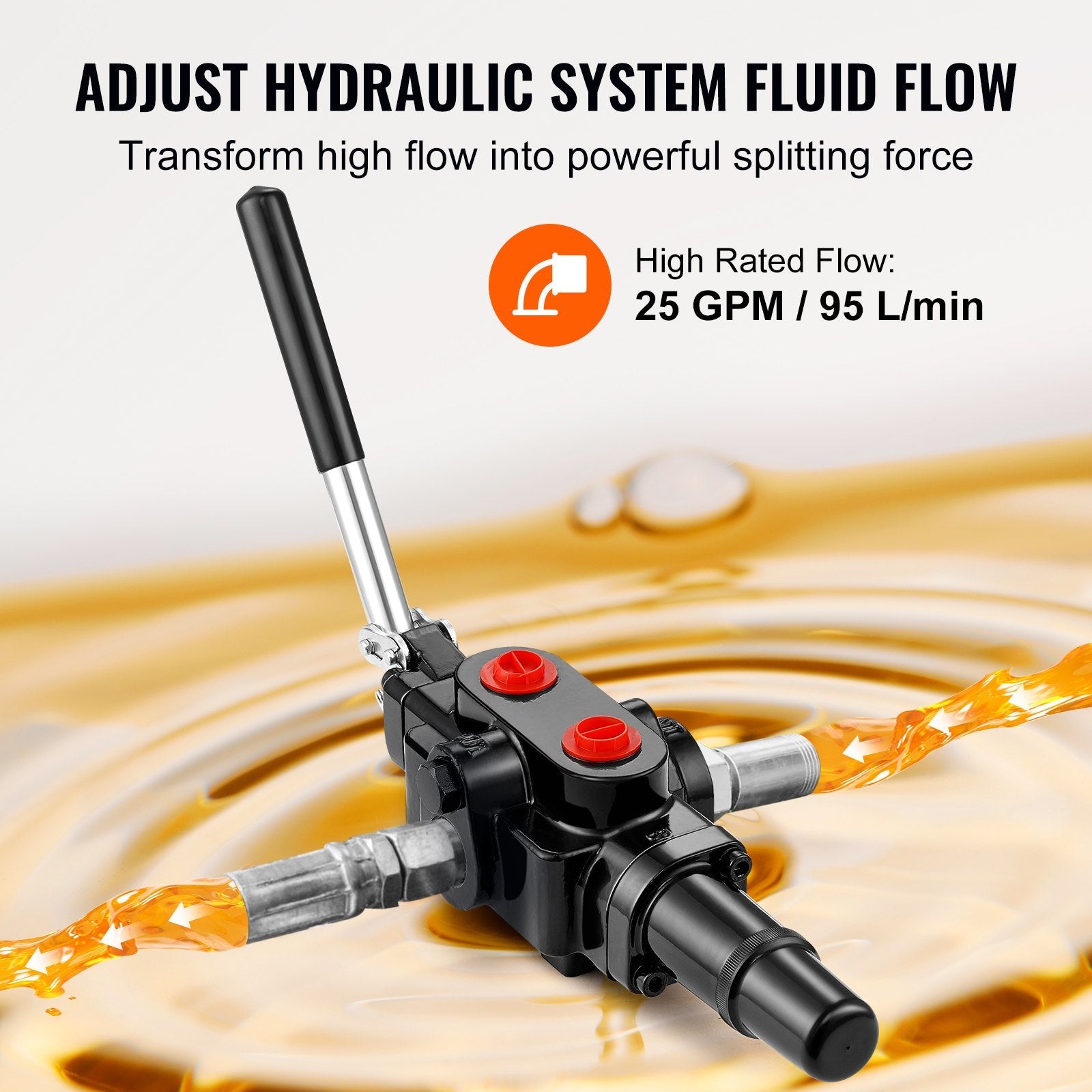 VEVOR Hydraulic Log Splitter Valve 1 Spool, 25 GPM Hydraulic Directional Control Valve, 3626PSI Hydraulic Loader Valve, Hydraulic Joystick Control Valve for Small Tractors, Loaders, Log Splitter 