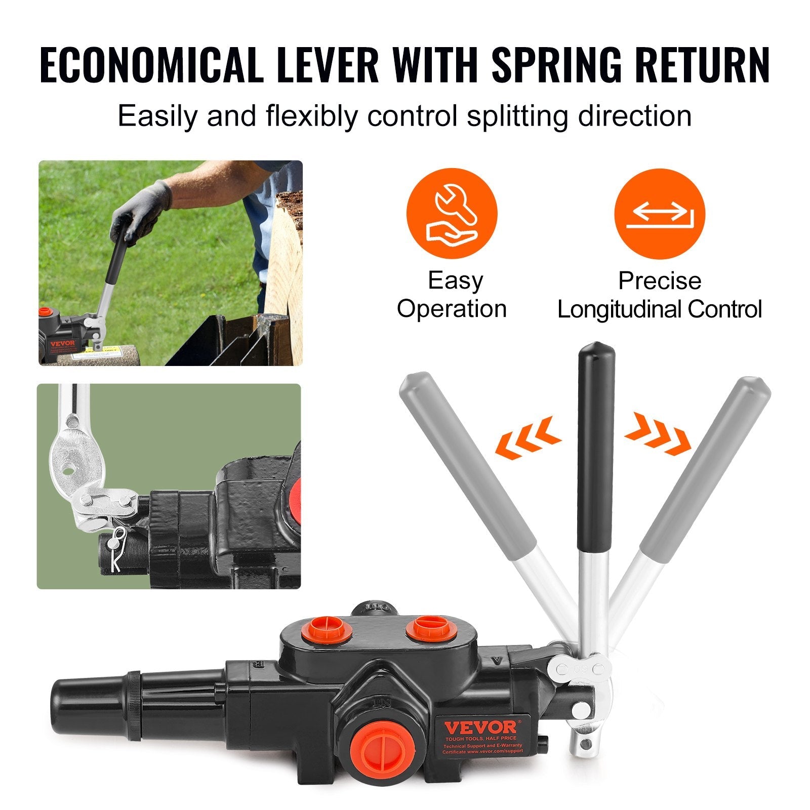 VEVOR Hydraulic Log Splitter Valve 1 Spool, 25 GPM Hydraulic Directional Control Valve, 3626PSI Hydraulic Loader Valve, Hydraulic Joystick Control Valve for Small Tractors, Loaders, Log Splitter 