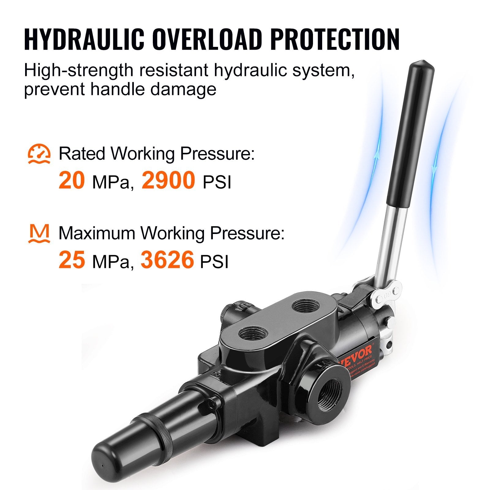 VEVOR Hydraulic Log Splitter Valve 1 Spool, 25 GPM Hydraulic Directional Control Valve, 3626PSI Hydraulic Loader Valve, Hydraulic Joystick Control Valve for Small Tractors, Loaders, Log Splitter 