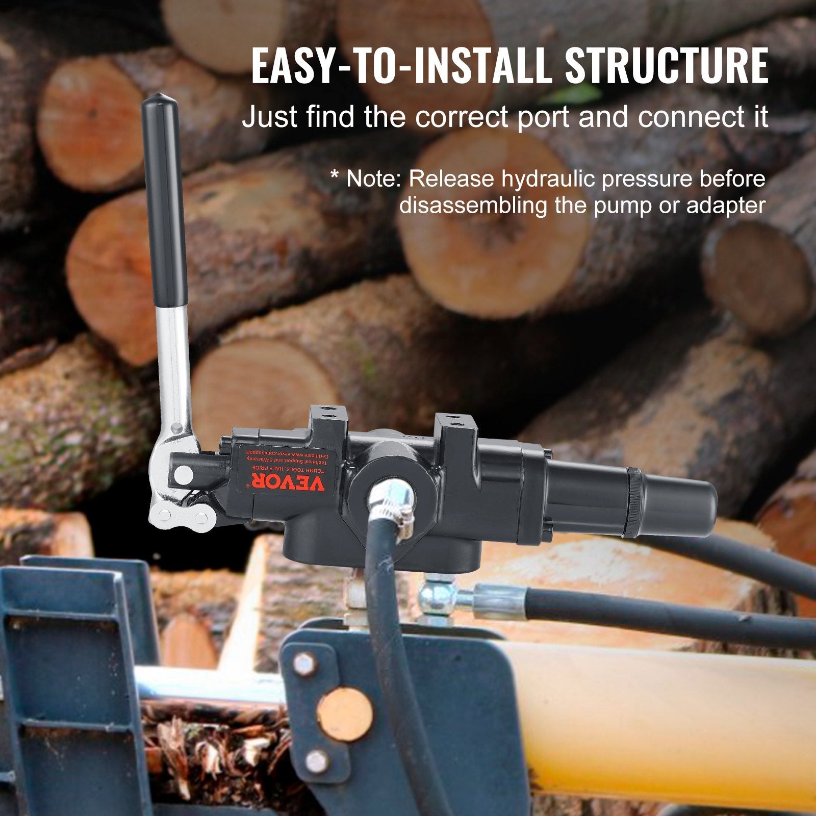 VEVOR Hydraulic Log Splitter Valve 1 Spool, 25 GPM Hydraulic Directional Control Valve, 3626PSI Hydraulic Loader Valve, Hydraulic Joystick Control Valve for Small Tractors, Loaders, Log Splitter 