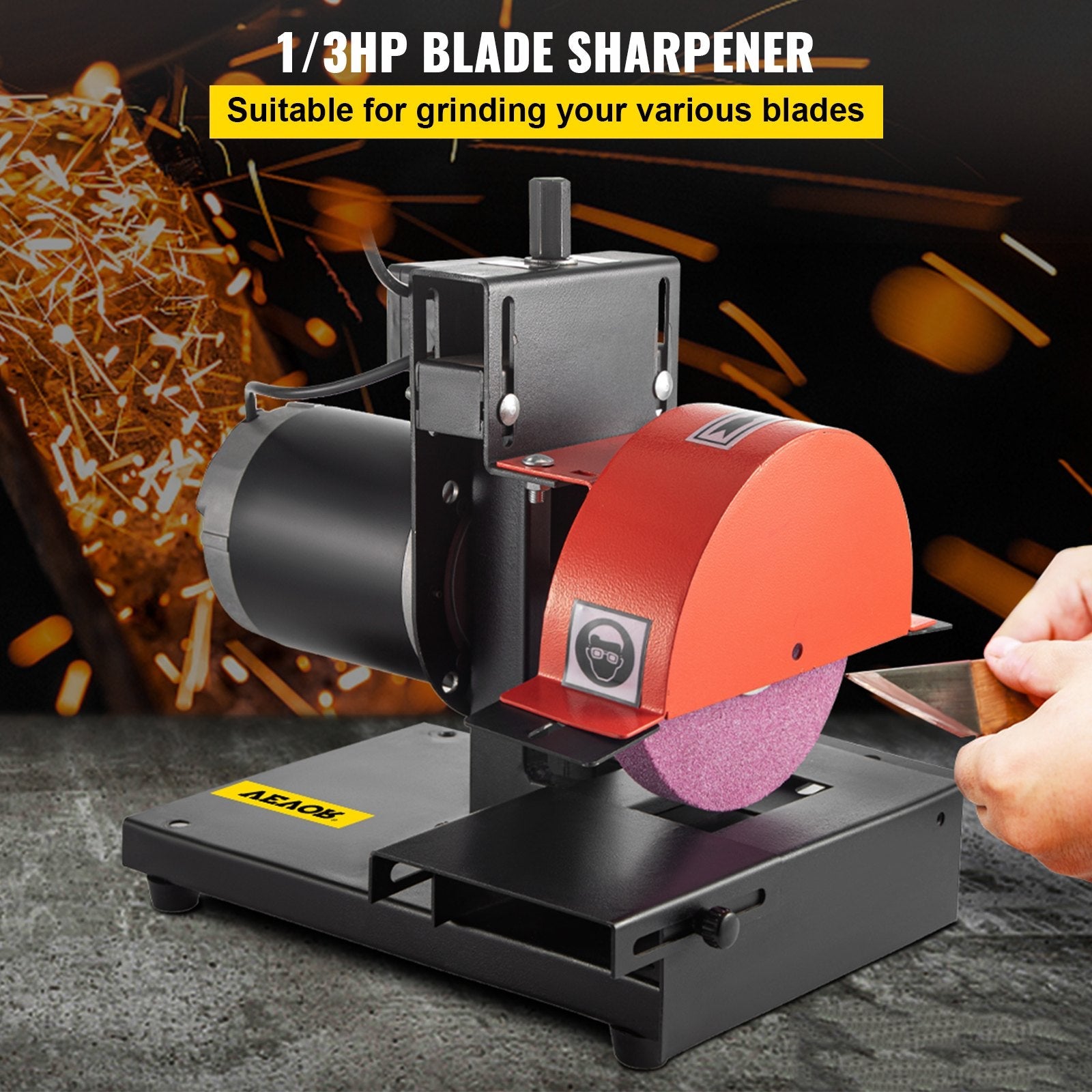 VEVOR Lawnmower Blade Grinder, 1/3 HP 1700 RPM Motor with 8\'\' Diameter 1 inch Thickness Wheel, 2.8 inch Adjustable Height Steel Sharper for Blades & Tool Grinding in Garden or Workshop 