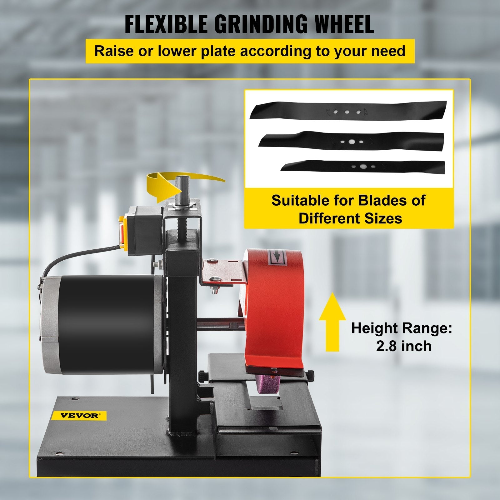 VEVOR Lawnmower Blade Grinder, 1/3 HP 1700 RPM Motor with 8\'\' Diameter 1 inch Thickness Wheel, 2.8 inch Adjustable Height Steel Sharper for Blades & Tool Grinding in Garden or Workshop 