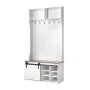 42" White Hall Tree with Bench, Shoe Storage Cabinet, Adjustable Shelves, Coat Rack & LED Light Strip