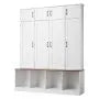 VEVOR 59" Hall Tree with Bench and Shoe Storage Cabinet, 4-in-1 Entryway Organizer with Coat Rack & Hooks, White
