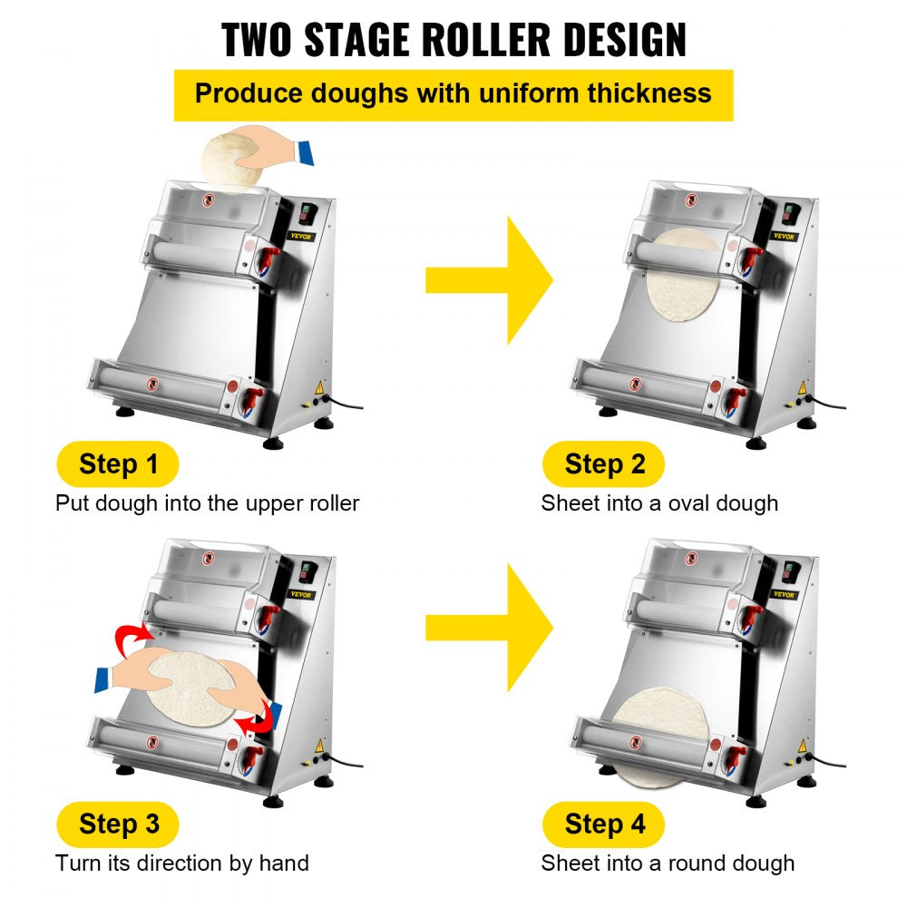 VEVOR Stainless Steel Electric Pizza Dough Roller, Max 16'' Pizza Dough Roller Sheeter, 370W Automatic Pizza Dough Roller, Suitable for Noodle Pizza Bread and Pasta Maker Equipment 