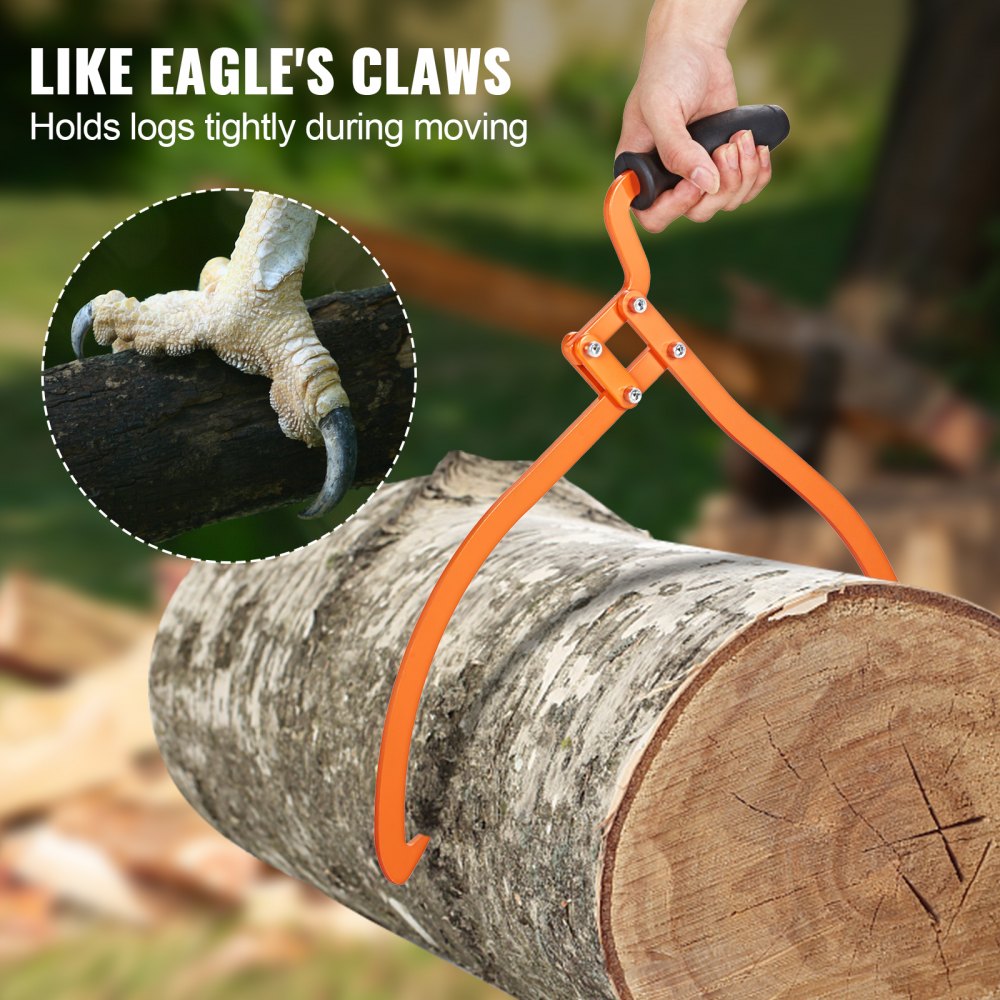 VEVOR Log Tongs, 20 inch 2 Claw Logging Skidding Tongs Non-Slip Grip, Steel Hand Log Grapple with 110 lbs Loading Capacity, Log Lifting, Handling, Dragging & Carrying Tool 