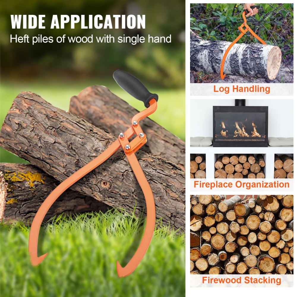 VEVOR Log Tongs, 20 inch 2 Claw Logging Skidding Tongs Non-Slip Grip, Steel Hand Log Grapple with 110 lbs Loading Capacity, Log Lifting, Handling, Dragging & Carrying Tool 