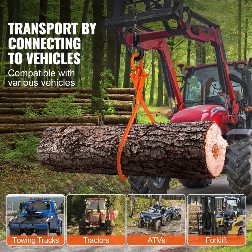 VEVOR Log Skidding Tongs, 32 inch 2 Claw Log Lifting Tongs, Heavy Duty Steel Lumber Skidding Tongs, 1543 lbs/700 kg Loading Capacity, Log Lifting, Handling, Dragging & Carrying Tool 