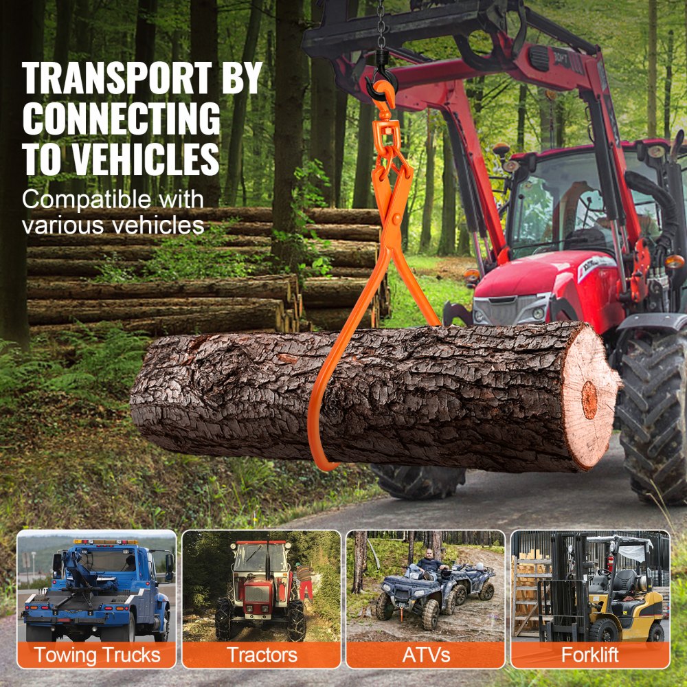 VEVOR Log Skidding Tongs, 32 inch 2 Claw Log Lifting Tongs, Heavy Duty Rotating Steel Lumber Skidding Tongs, 1543 lbs/700 kg Loading Capacity, Log Lifting, Handling, Dragging & Carrying Tool 