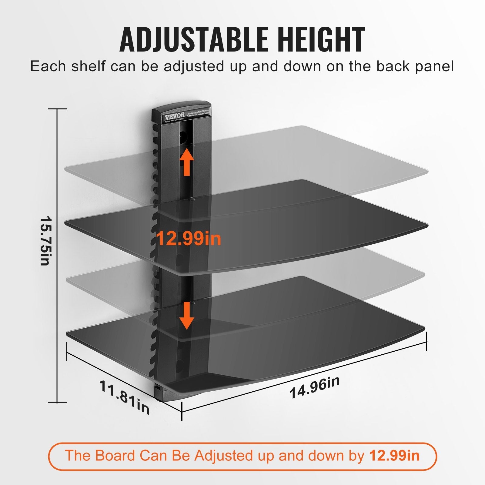 VEVOR 2 Tiers Wall Mounted AV Media Stand Adjustable Floating Projector Shelf 