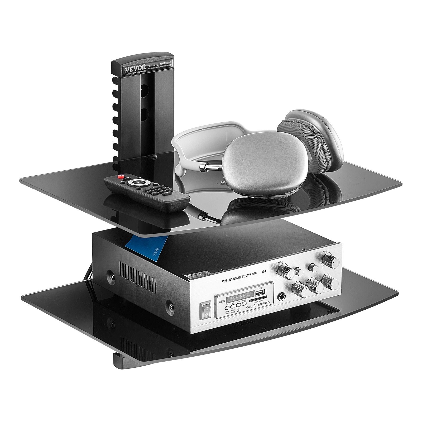 VEVOR 2 Tiers Wall Mounted AV Media Stand Adjustable Floating Projector Shelf 
