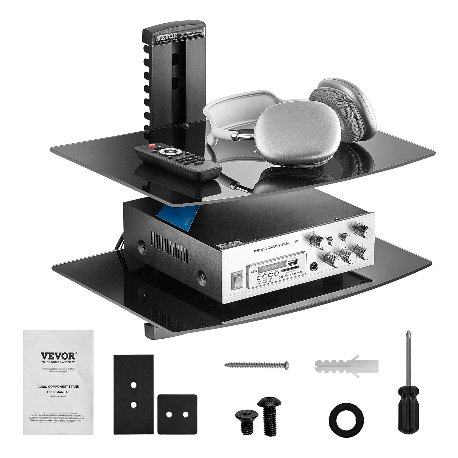 VEVOR 2 Tiers Wall Mounted AV Media Stand Adjustable Floating Projector Shelf 