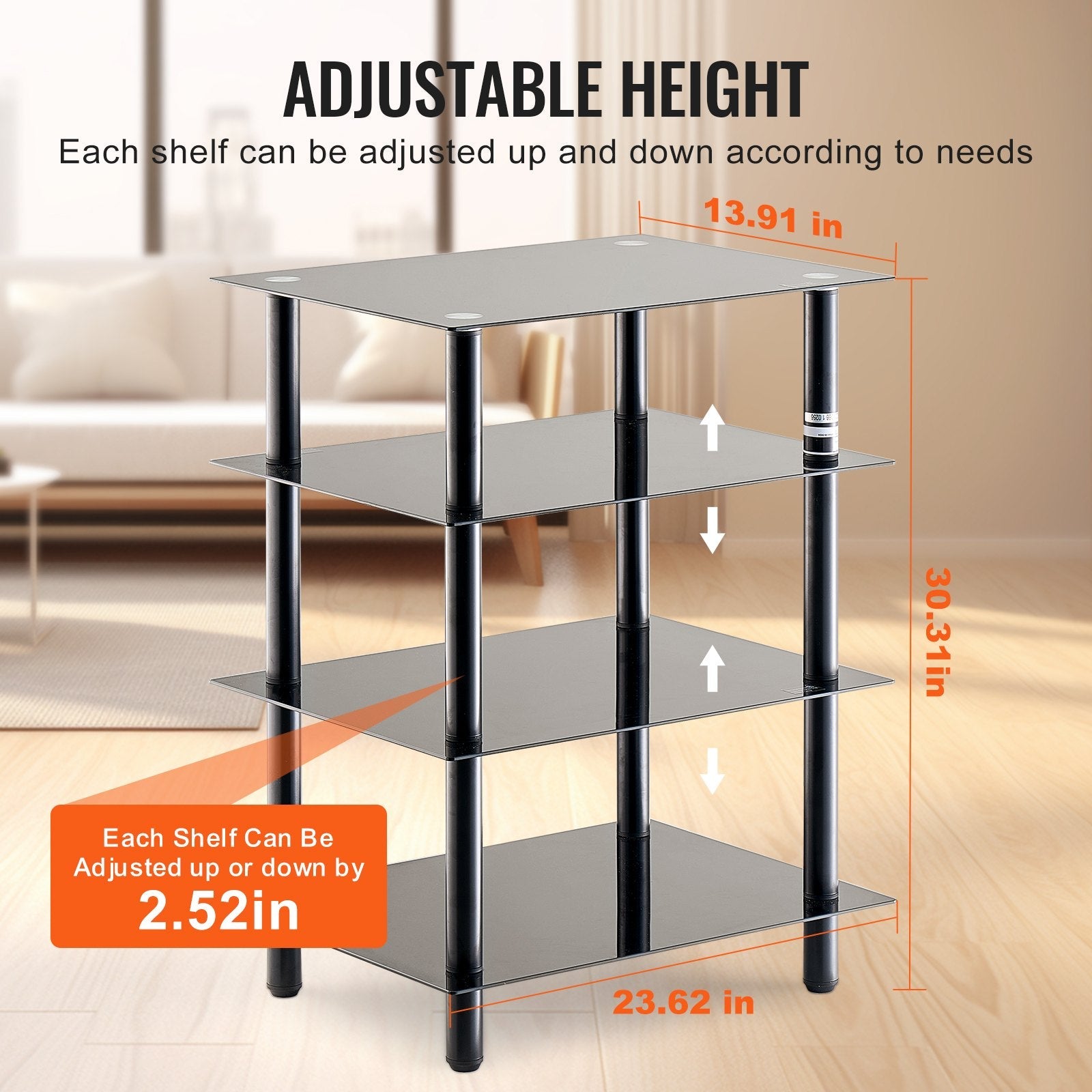 VEVOR 4-Tier AV Media Stand Strengthened Tempered Glass Audio-Video Media Stand 