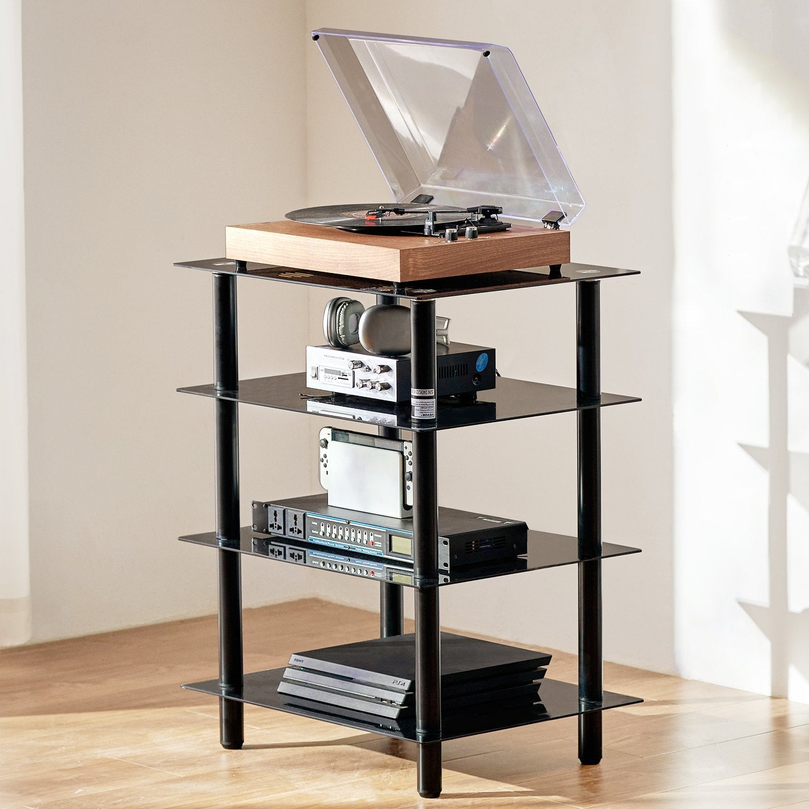 VEVOR 4-Tier AV Media Stand Strengthened Tempered Glass Audio-Video Media Stand 