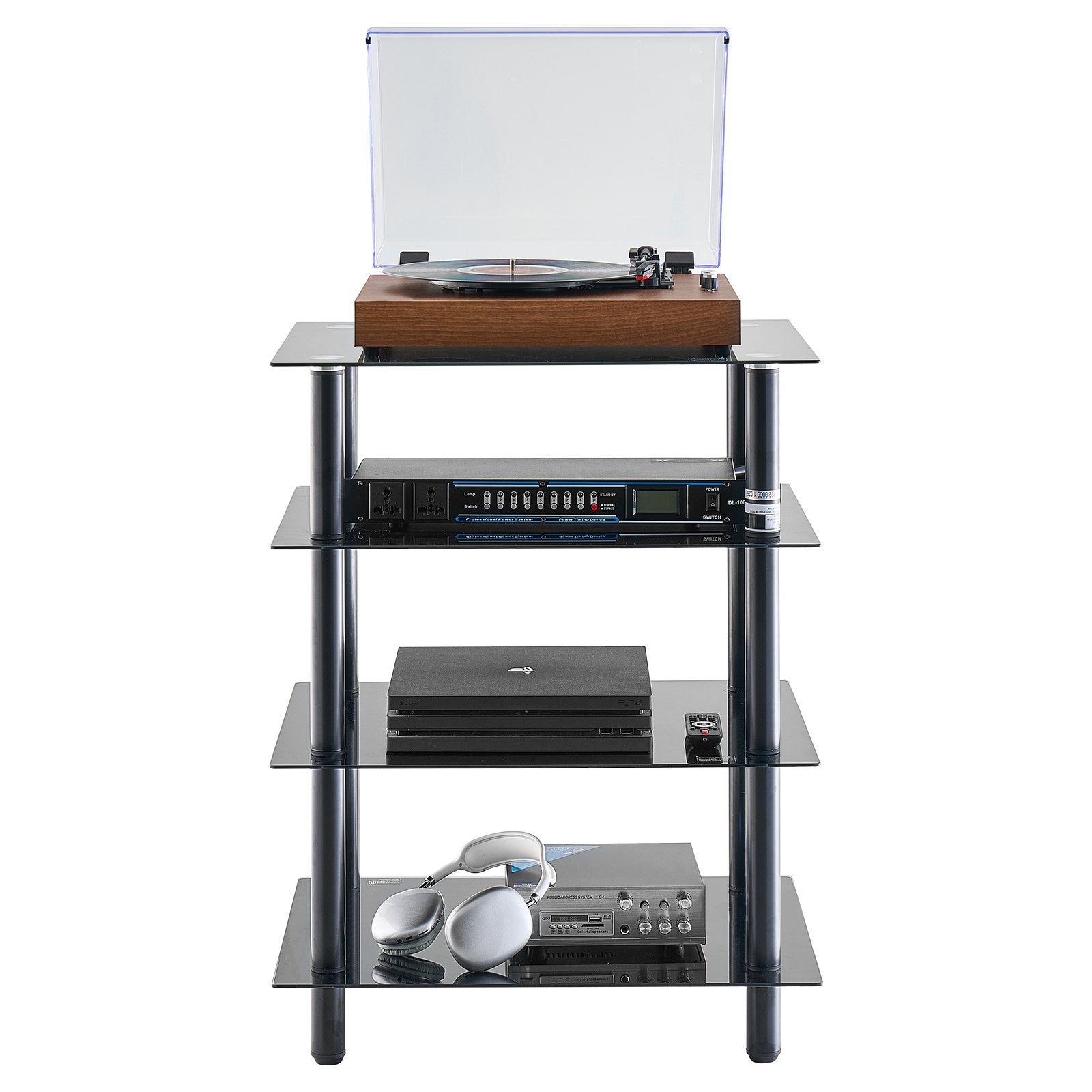 VEVOR 4-Tier AV Media Stand Strengthened Tempered Glass Audio-Video Media Stand 