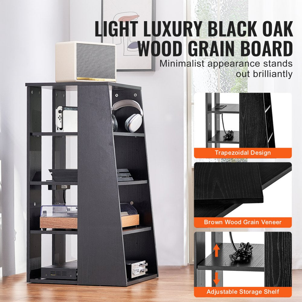 VEVOR 5 Tiers AV Media Stand Height-Adjustable Wooden Audio-Video Media Stand 