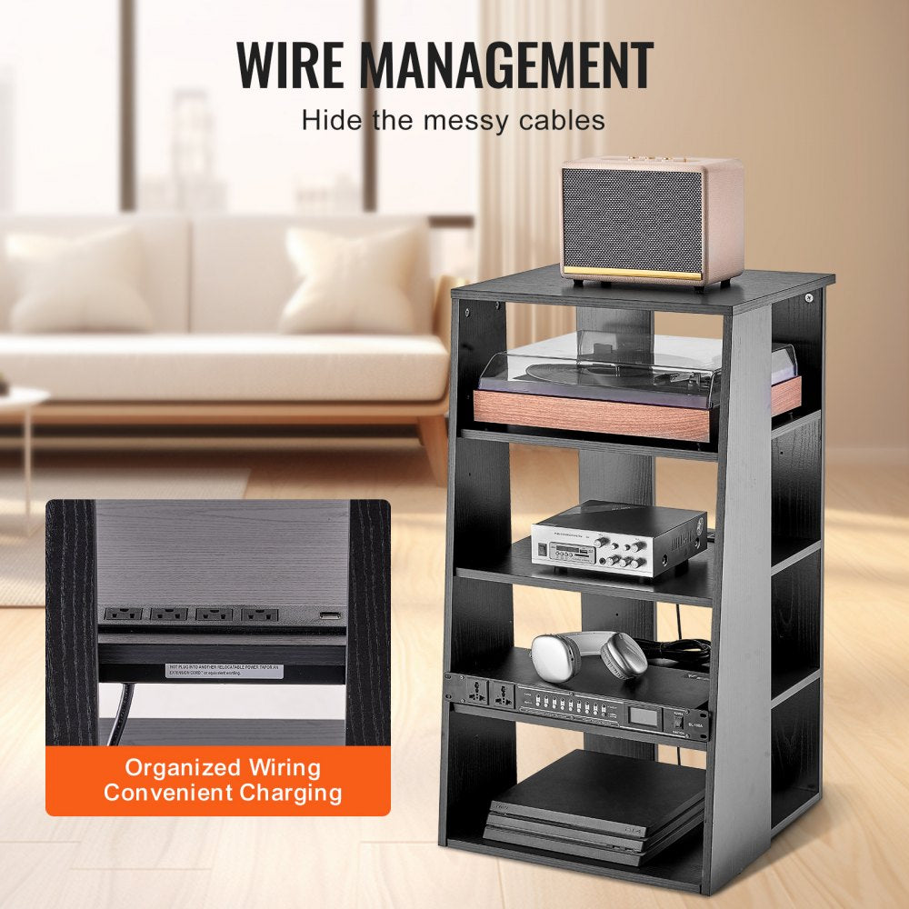 VEVOR 5 Tiers AV Media Stand Height-Adjustable Wooden Audio-Video Media Stand 