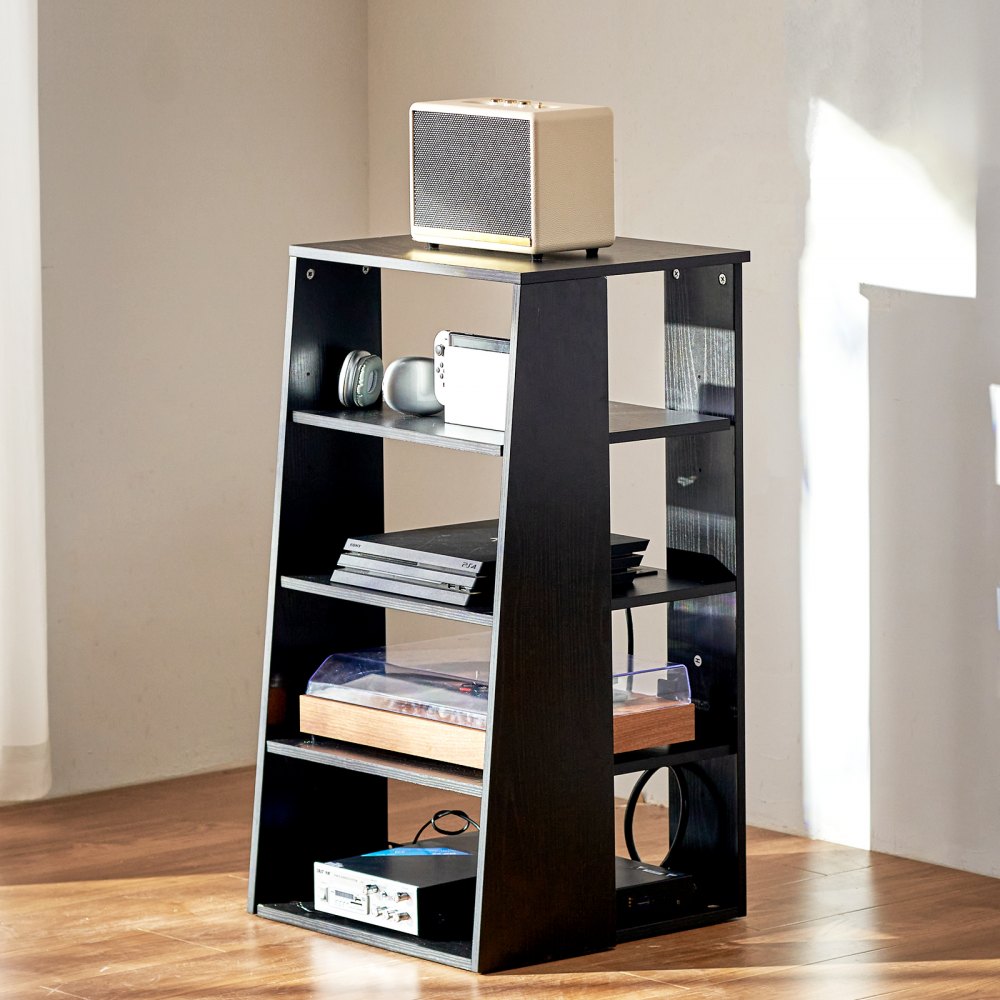 VEVOR 5 Tiers AV Media Stand Height-Adjustable Wooden Audio-Video Media Stand 