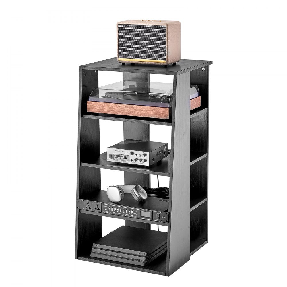 VEVOR 5 Tiers AV Media Stand Height-Adjustable Wooden Audio-Video Media Stand 