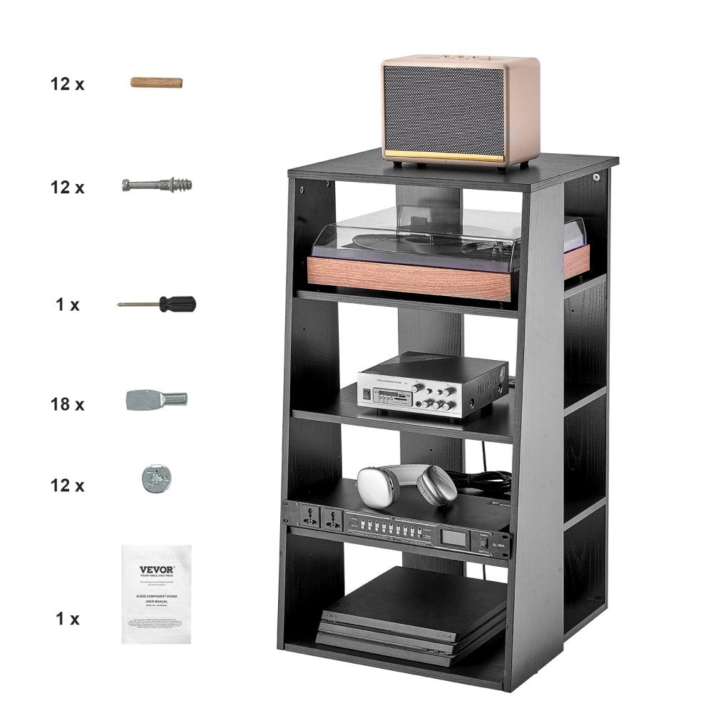 VEVOR 5 Tiers AV Media Stand Height-Adjustable Wooden Audio-Video Media Stand 