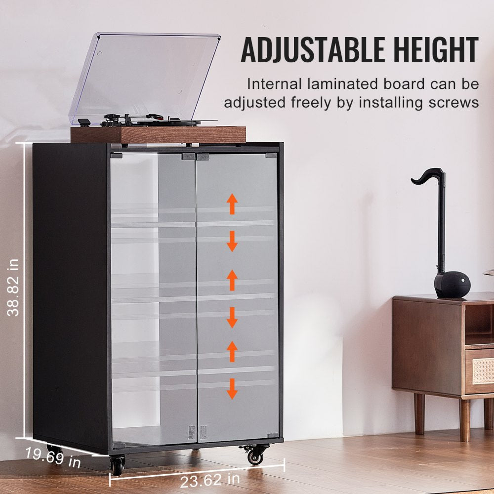 VEVOR 5-Tier AV Media Stand with Wheels Wooden Audio-Video Media Stand Black 
