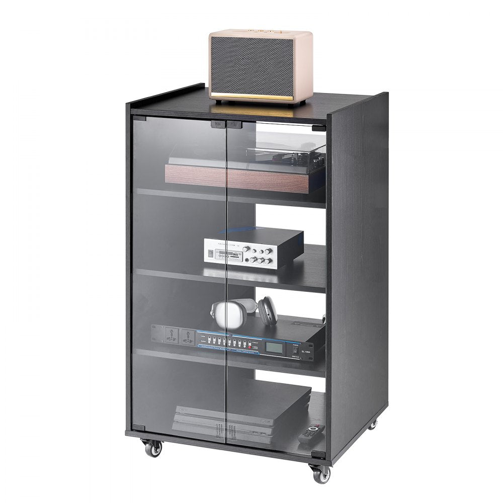 VEVOR 5-Tier AV Media Stand with Wheels Wooden Audio-Video Media Stand Black 