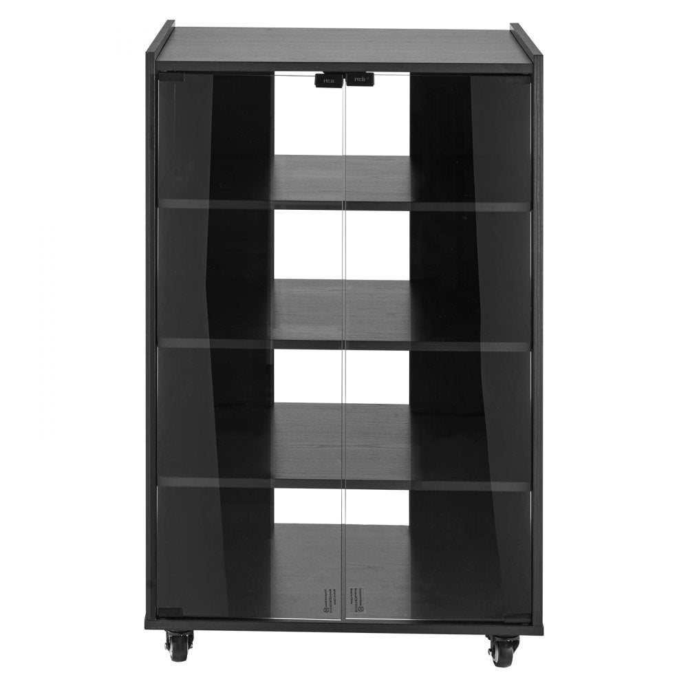 VEVOR 5-Tier AV Media Stand with Wheels Wooden Audio-Video Media Stand Black 