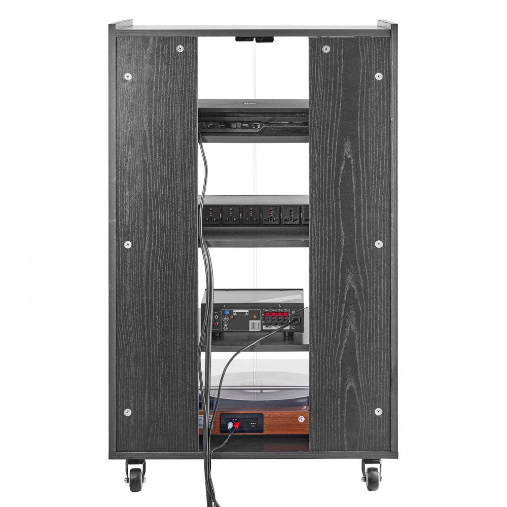 VEVOR 5-Tier AV Media Stand with Wheels Wooden Audio-Video Media Stand Black 