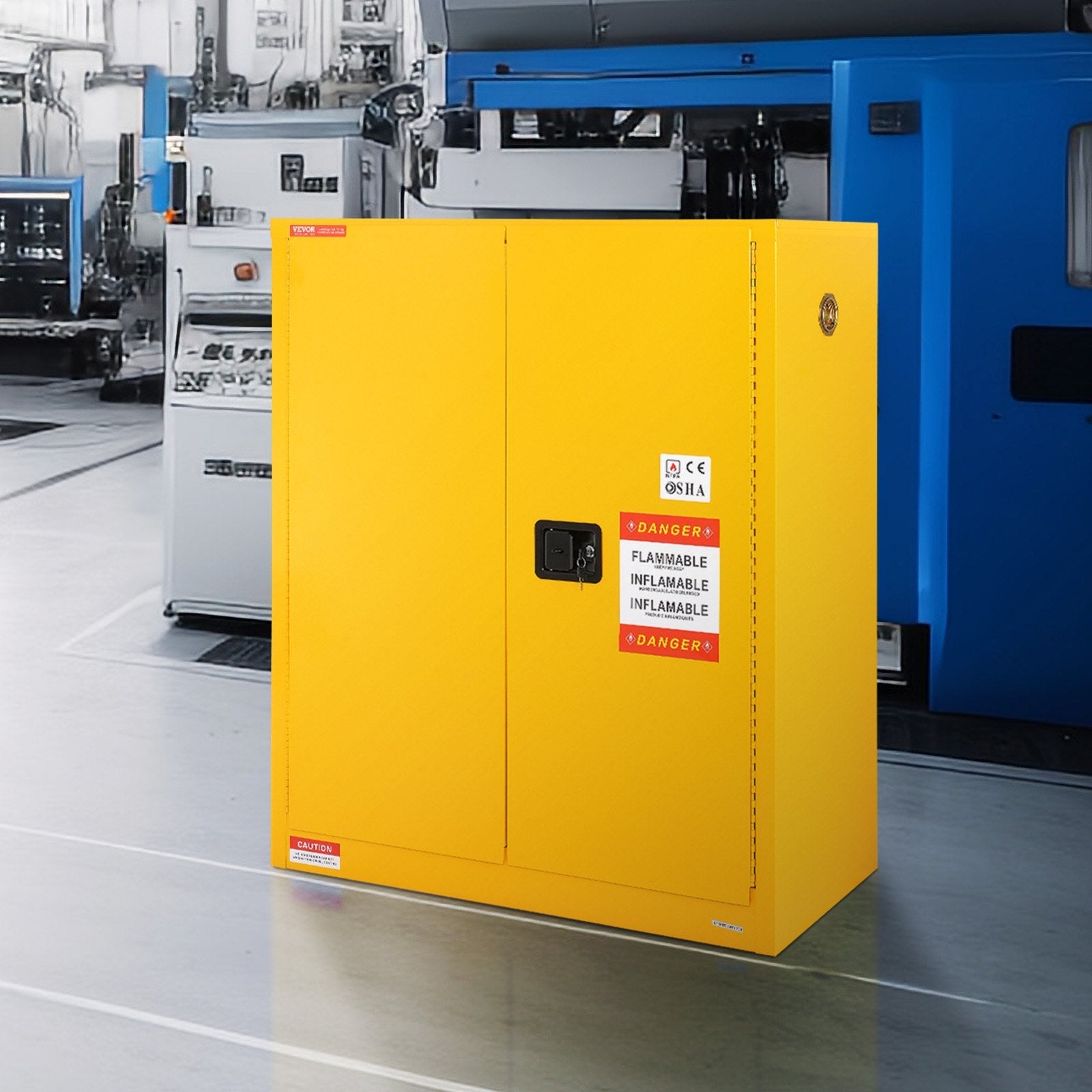 VEVOR Flammable Safety Cabinet, 30 Gal, Cold-Rolled Steel Flammable Liquid Storage Cabinet, 43.1x18.1x50.1 in Explosion Proof with 1 Adjustable Shelf 2 Manual Closing Doors for Industrial Use, Yellow 