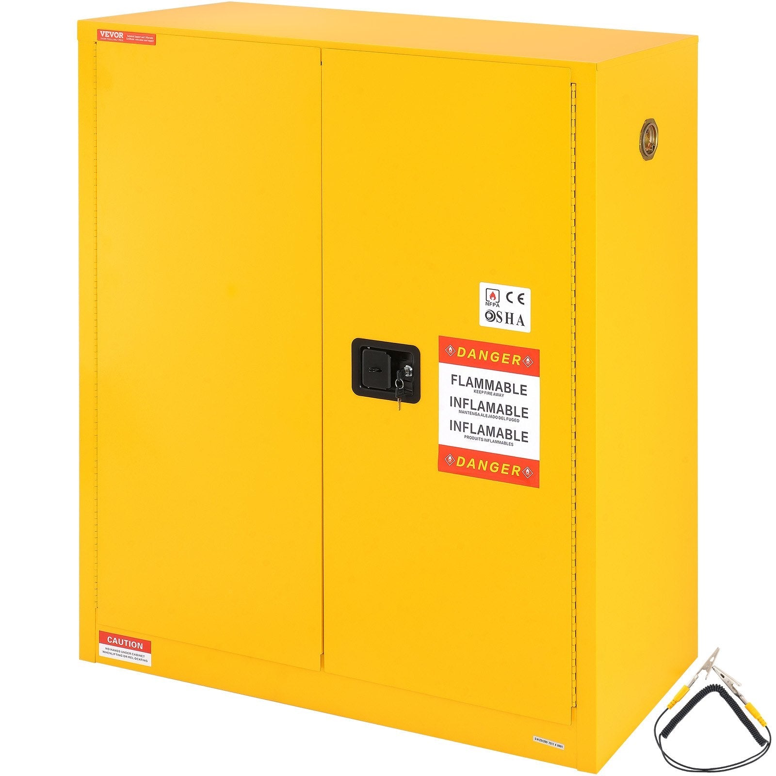 VEVOR Flammable Safety Cabinet, 30 Gal, Cold-Rolled Steel Flammable Liquid Storage Cabinet, 43.1x18.1x50.1 in Explosion Proof with 1 Adjustable Shelf 2 Manual Closing Doors for Industrial Use, Yellow 