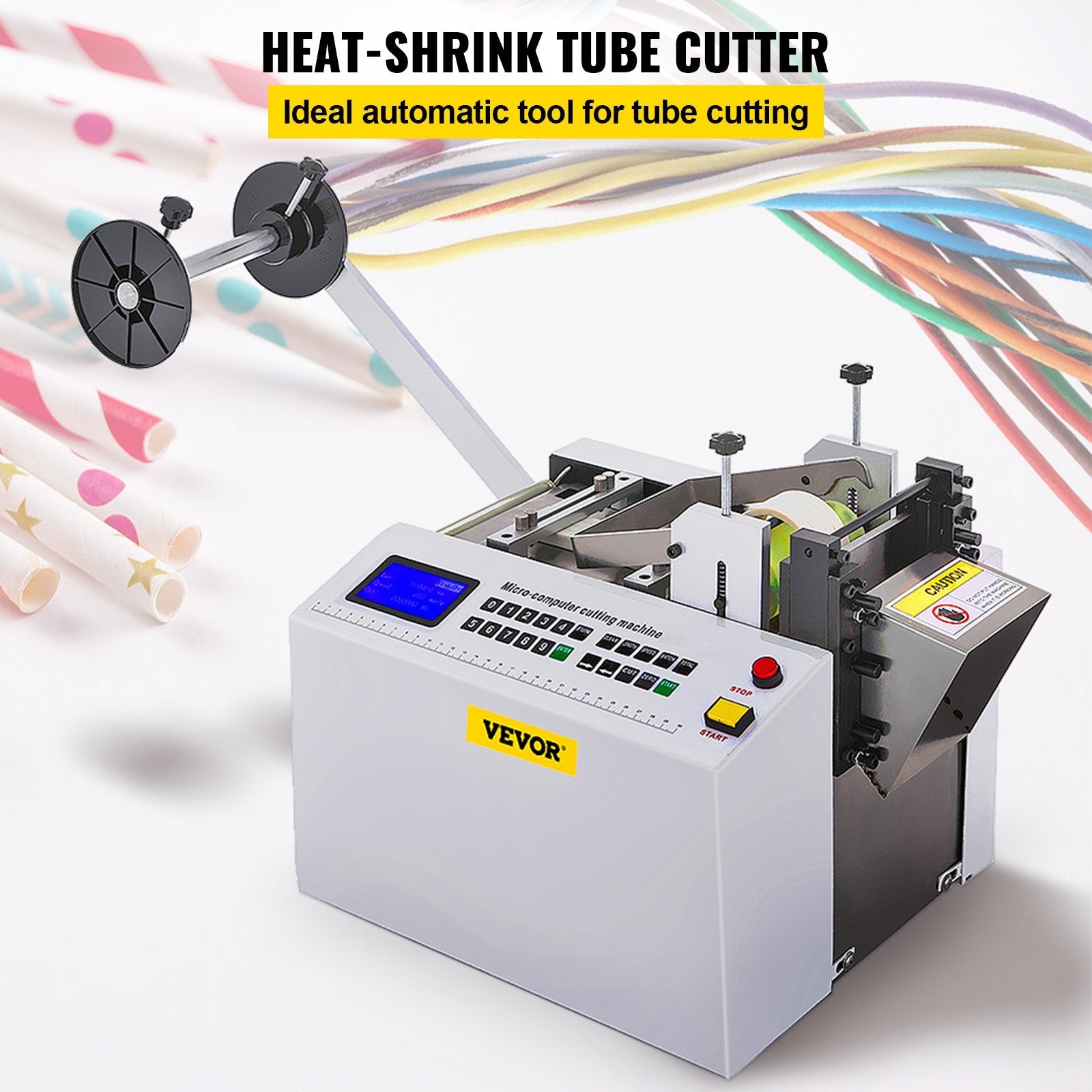 VEVOR Automatic Heat-Shrink Tube Cutting Machine 250W YS100 Tube Cable Pipe Cutter Precise Efficient Tube Cable Pipe Cutter Cutting Machine for Sleeve, Rubber/Plastic Tube, Small Wire, Sheet, Film 