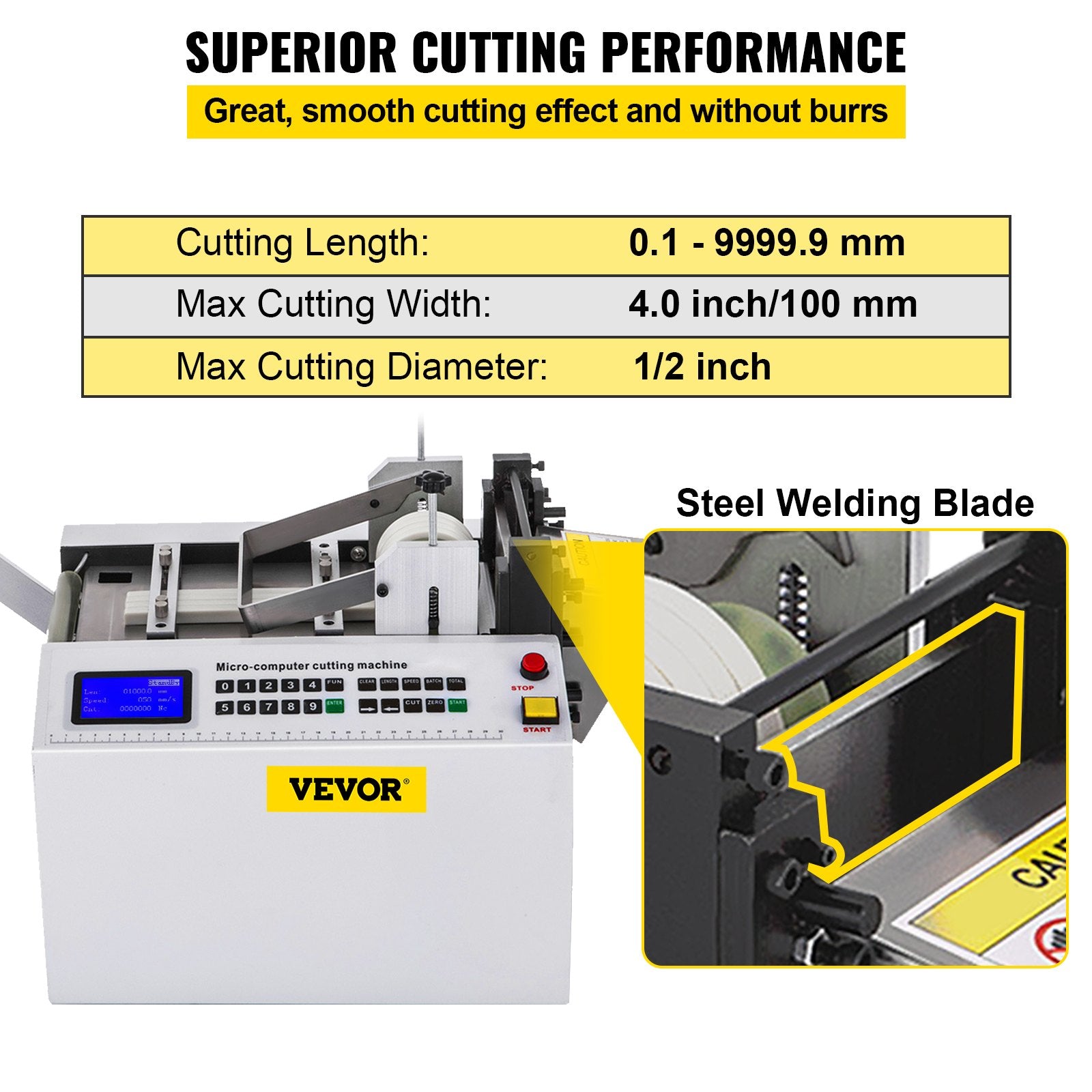 VEVOR Automatic Heat-Shrink Tube Cutting Machine 250W YS100 Tube Cable Pipe Cutter Precise Efficient Tube Cable Pipe Cutter Cutting Machine for Sleeve, Rubber/Plastic Tube, Small Wire, Sheet, Film 