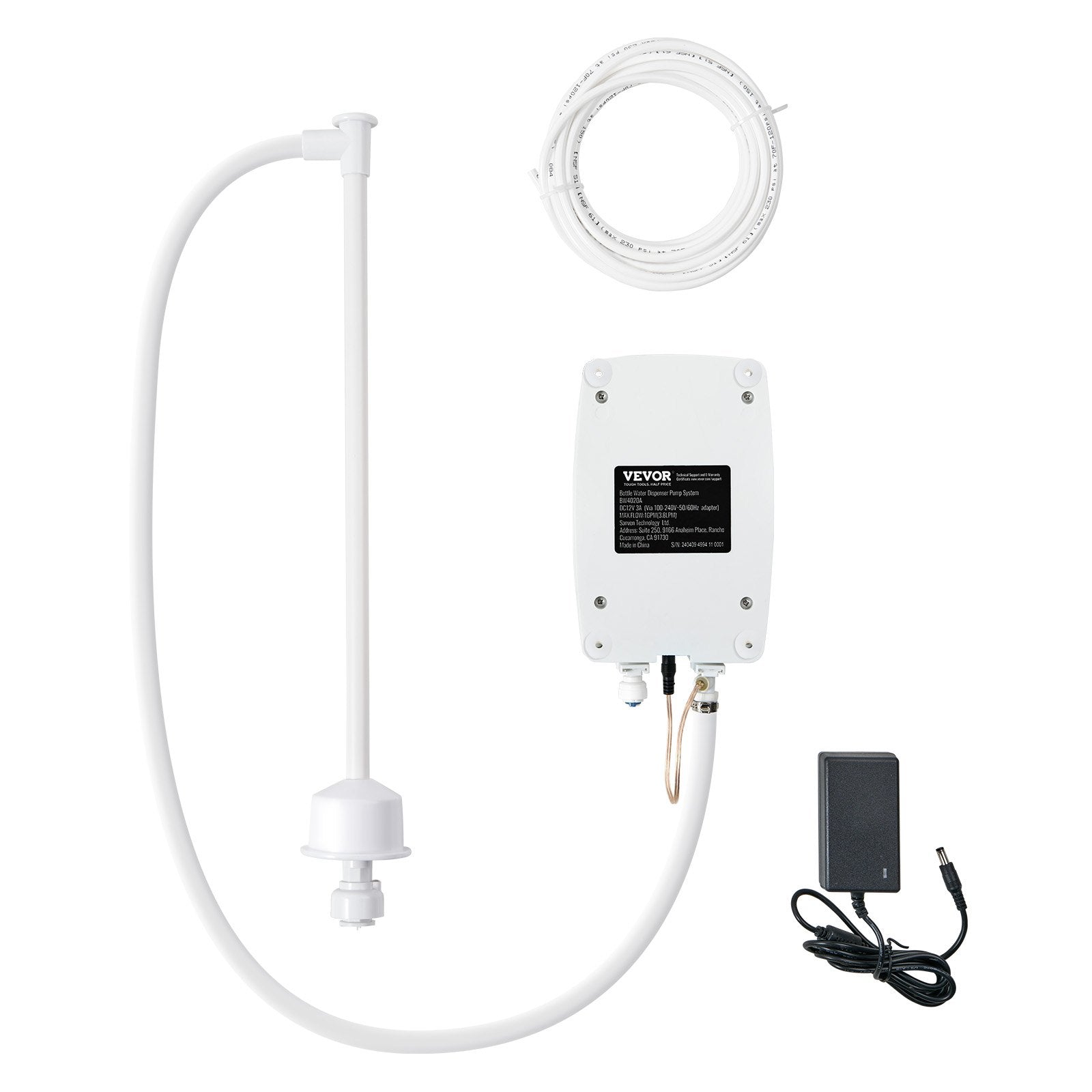 VEVOR 20 ft Bottled Water System, Water Dispensing System Single Inlet US Plug with AC/DC Adapter Suitable for Refrigerator Ice Maker Coffee Makers and Water Dispensers 