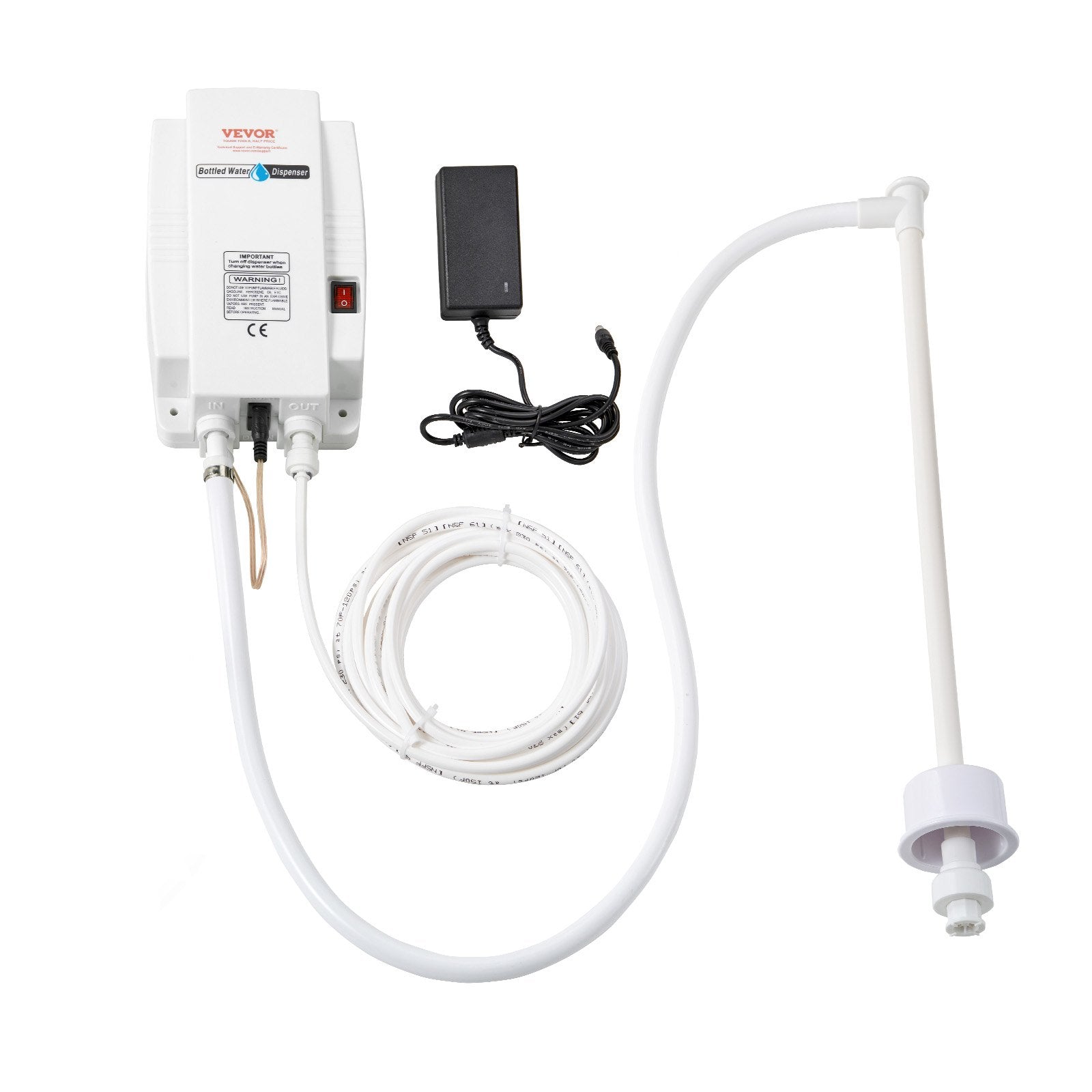 VEVOR 20 ft Bottled Water System, Water Dispensing System Single Inlet US Plug with AC/DC Adapter Suitable for Refrigerator Ice Maker Coffee Makers and Water Dispensers 