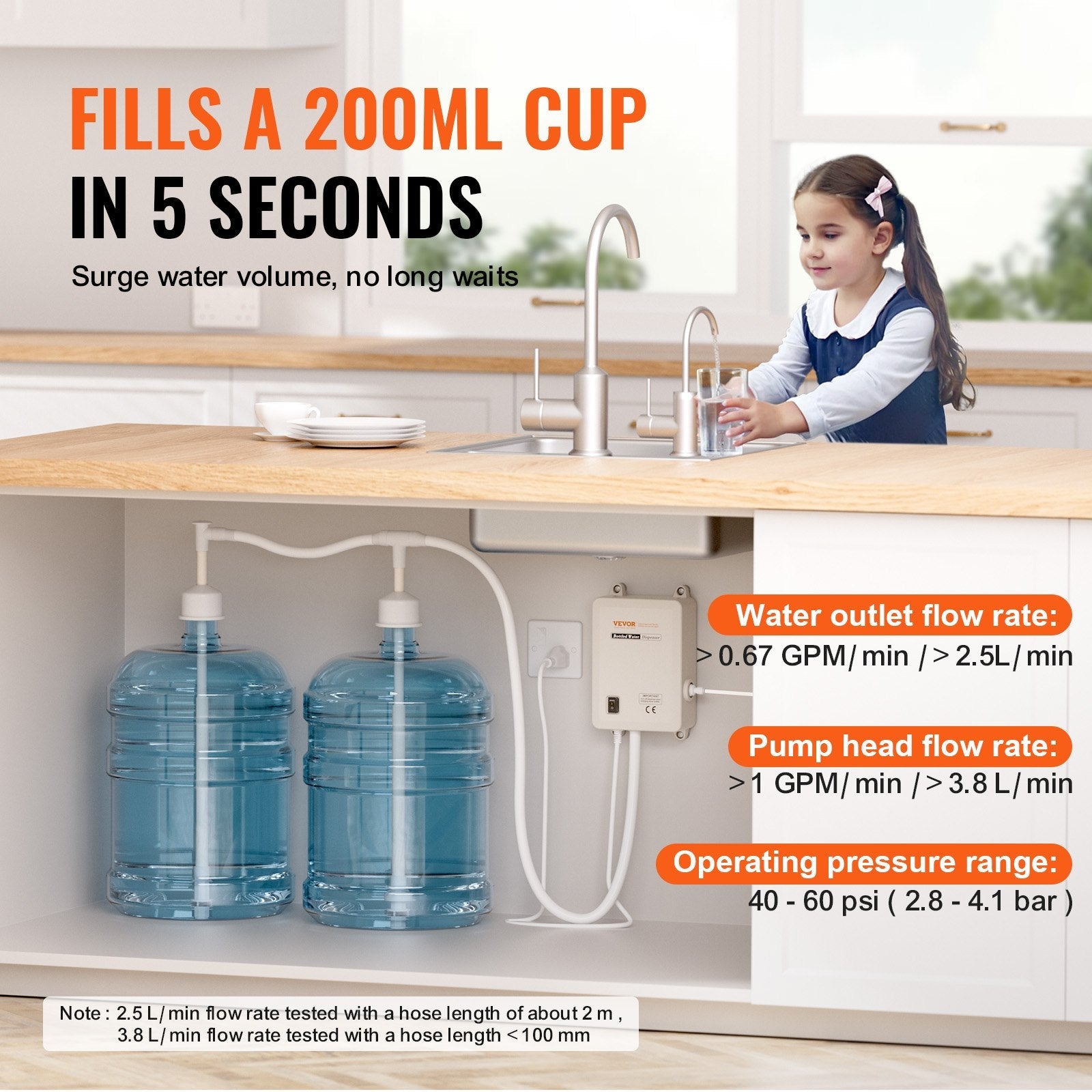 VEVOR Bottled Water Dispensing System 20 ft Water Dispensing Pump System with US Plug 115V AC Perfect for 5 Gallon Bottle (Dual Inlet) Bottled Water Dispensing System 20 ft with with US Plug 115V AC P 
