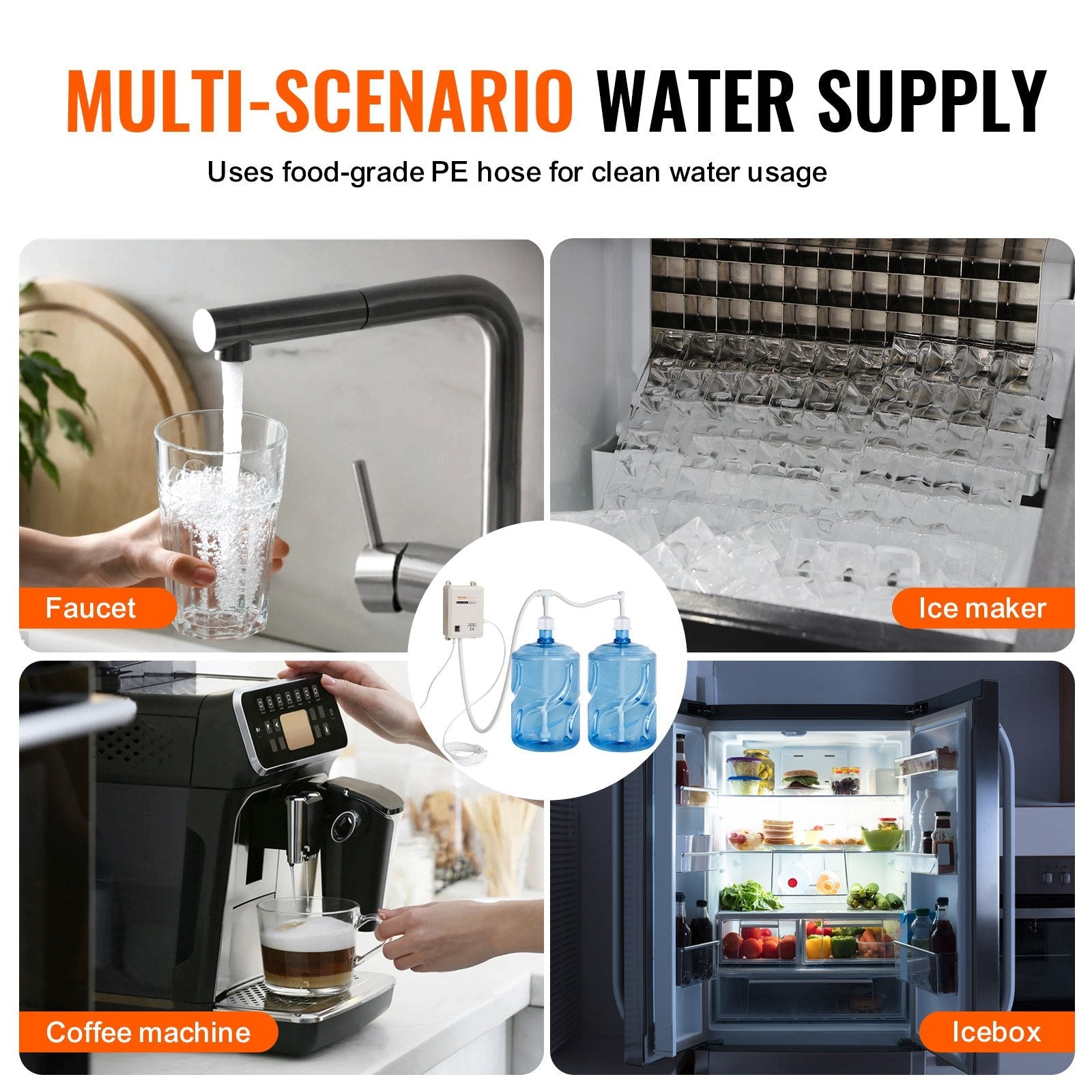 VEVOR Bottled Water Dispensing System 20 ft Water Dispensing Pump System with US Plug 115V AC Perfect for 5 Gallon Bottle (Dual Inlet) Bottled Water Dispensing System 20 ft with with US Plug 115V AC P 