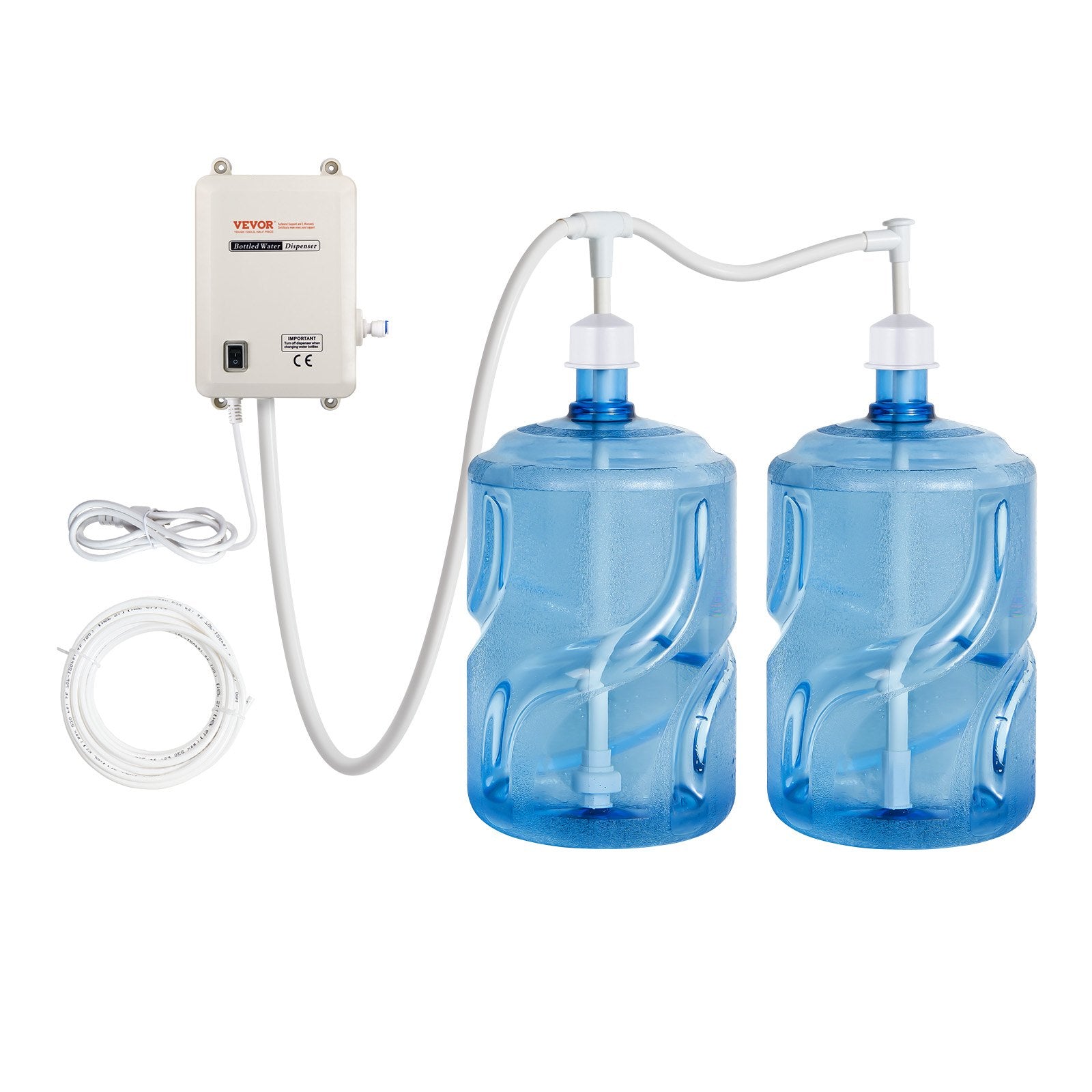 VEVOR Bottled Water Dispensing System 20 ft Water Dispensing Pump System with US Plug 115V AC Perfect for 5 Gallon Bottle (Dual Inlet) Bottled Water Dispensing System 20 ft with with US Plug 115V AC P 
