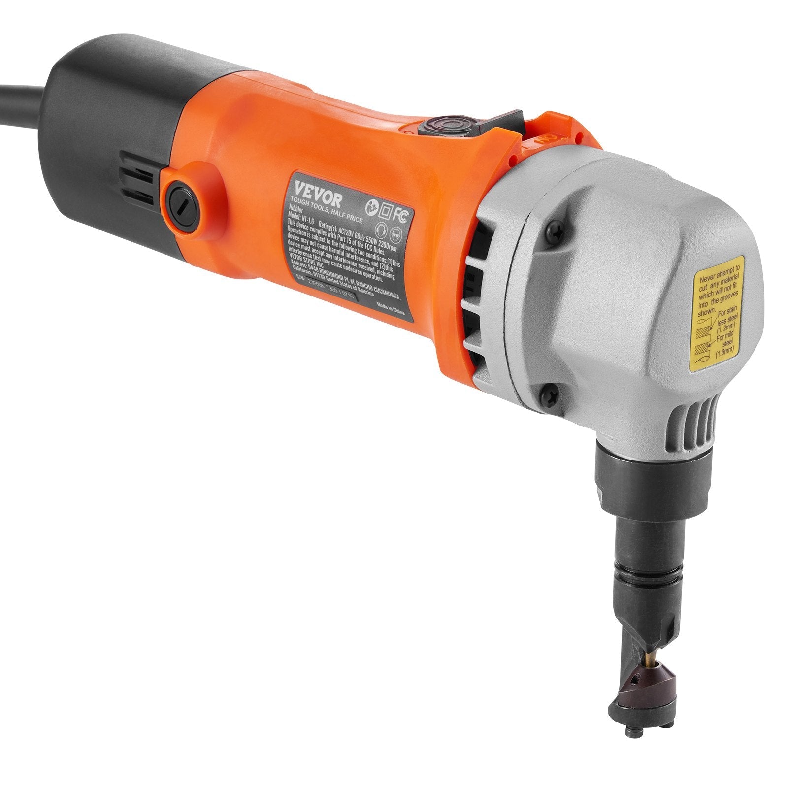 VEVOR Sheet Metal Nibbler, 550W Powerful 2200 RPM High Speed, 360 Degree Rotation Electric Nibbler Metal Cutter, Straight Curve and Circle Cutting for Stainless Steel, Aluminum, Plastic, Wood Board 