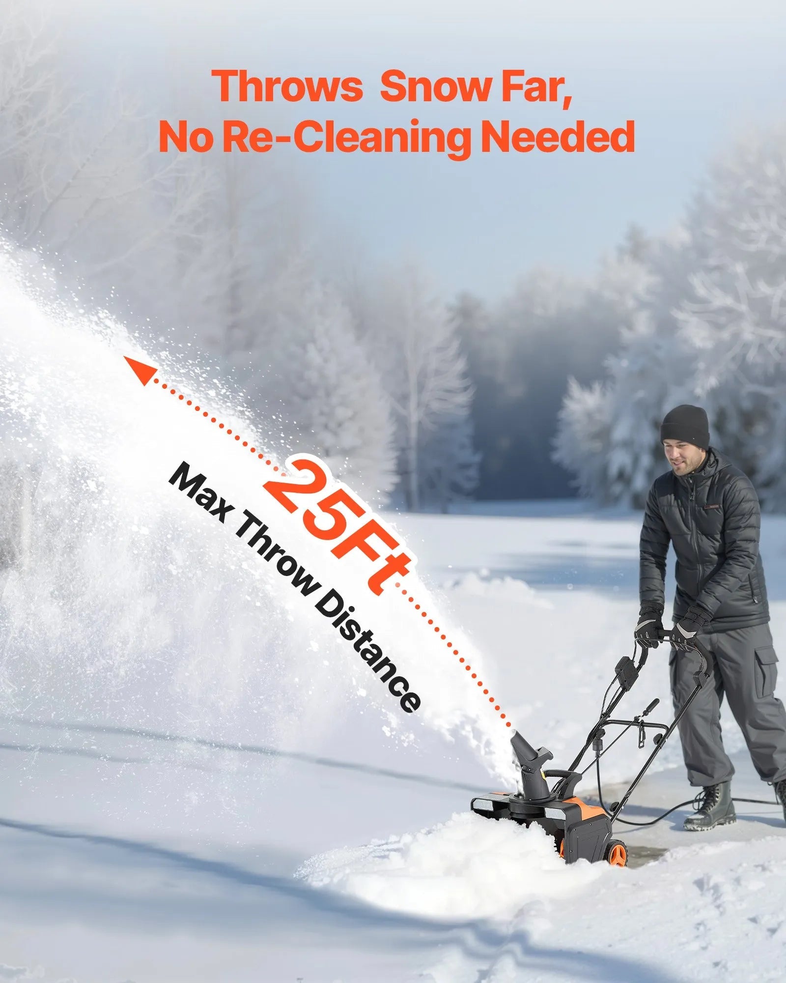 VEVOR Electric Snow Blower, 20 inch 15A Corded Snow Thrower with Dual LED Headlights & 180° Rotating Chute, 25FT Throwing Distance, 12" Depth Clearing, Walk-Behind Snowblower for Driveway Sidewalk 