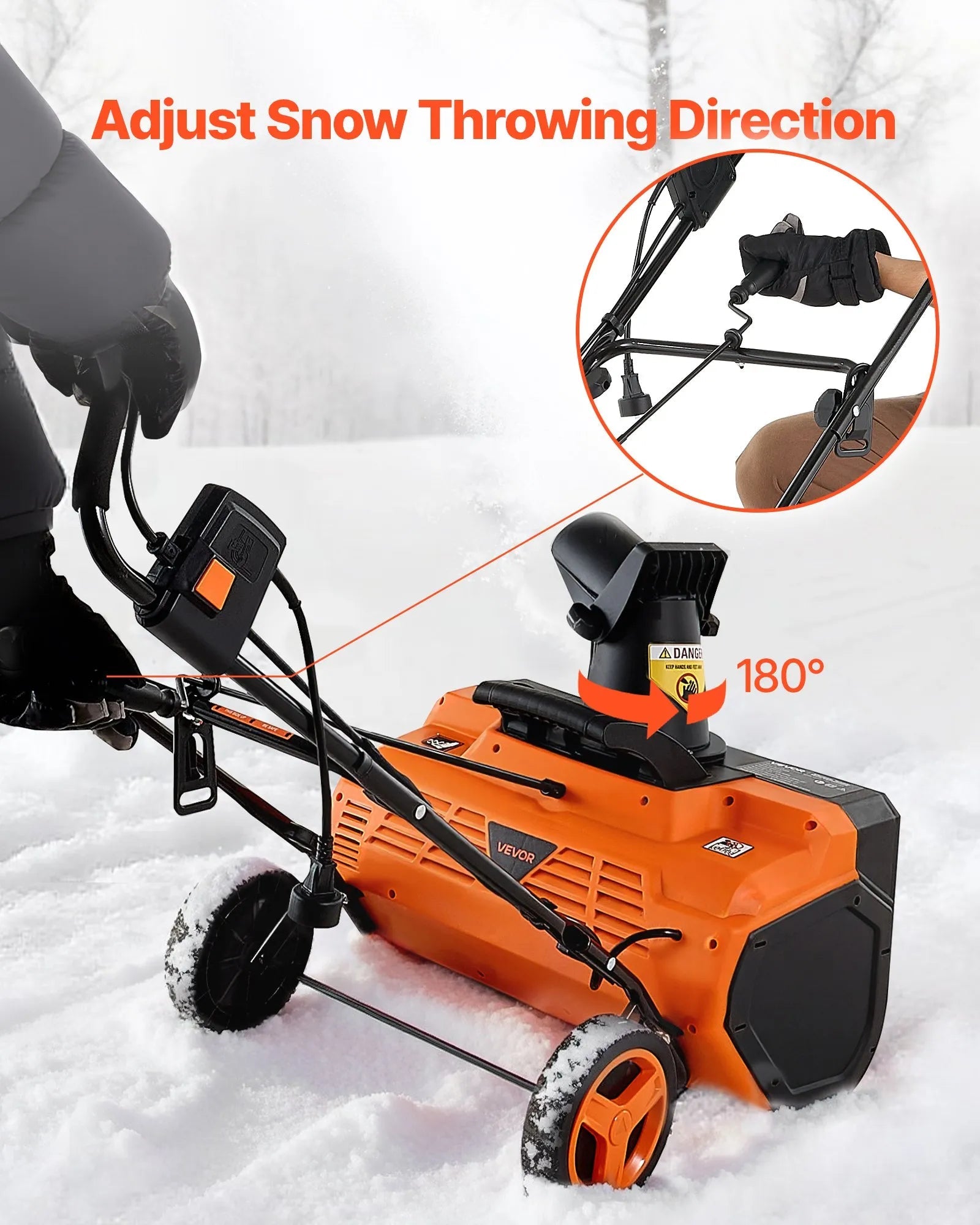 VEVOR Electric Snow Blower, 23 inch 15A Corded Snow Thrower with Dual LED Headlights & 180° Rotating Chute, 25FT Throwing Distance, 12" Depth Clearing, Walk-Behind Snowblower for Driveway Sidewalk 