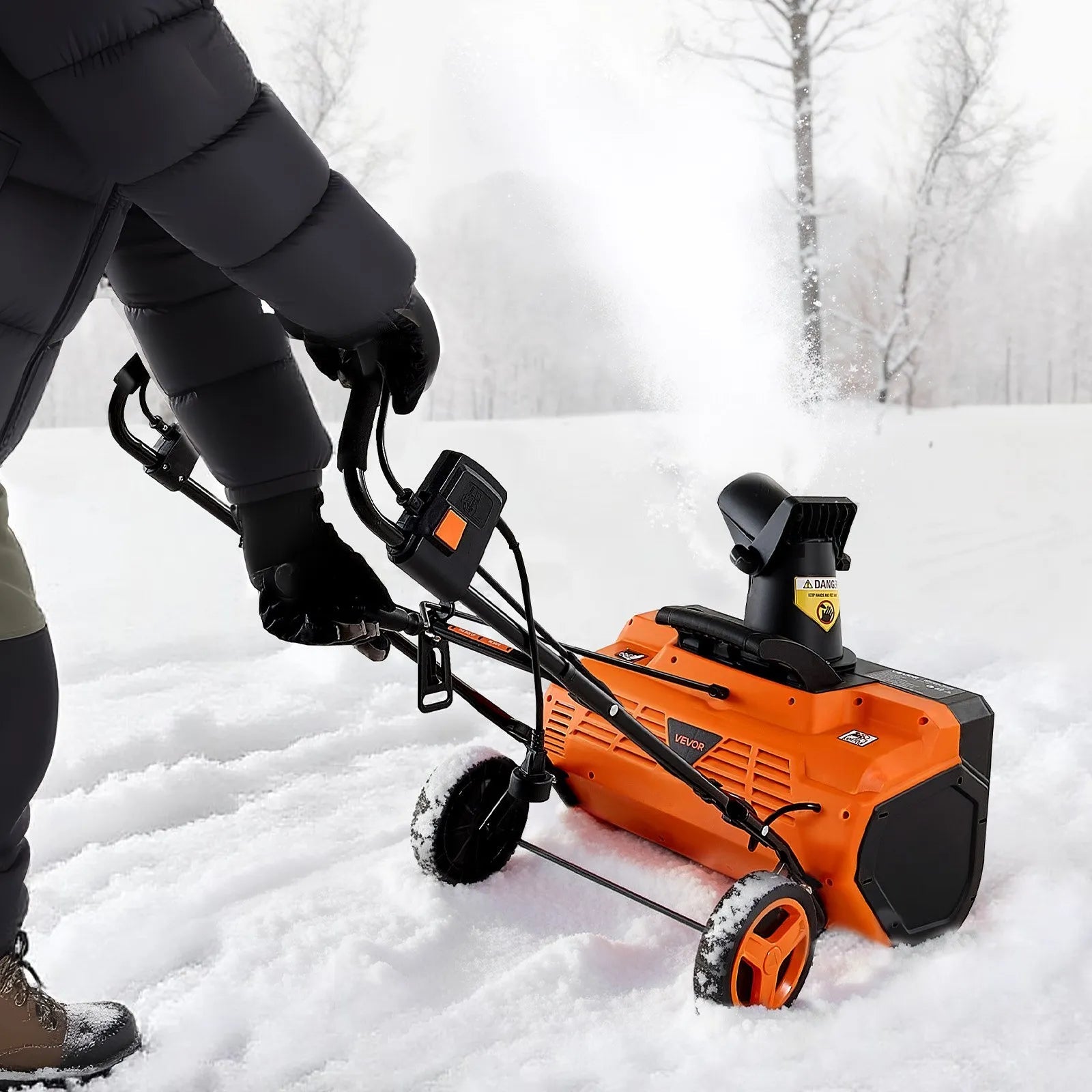 VEVOR Electric Snow Blower, 23 inch 15A Corded Snow Thrower with Dual LED Headlights & 180° Rotating Chute, 25FT Throwing Distance, 12" Depth Clearing, Walk-Behind Snowblower for Driveway Sidewalk 