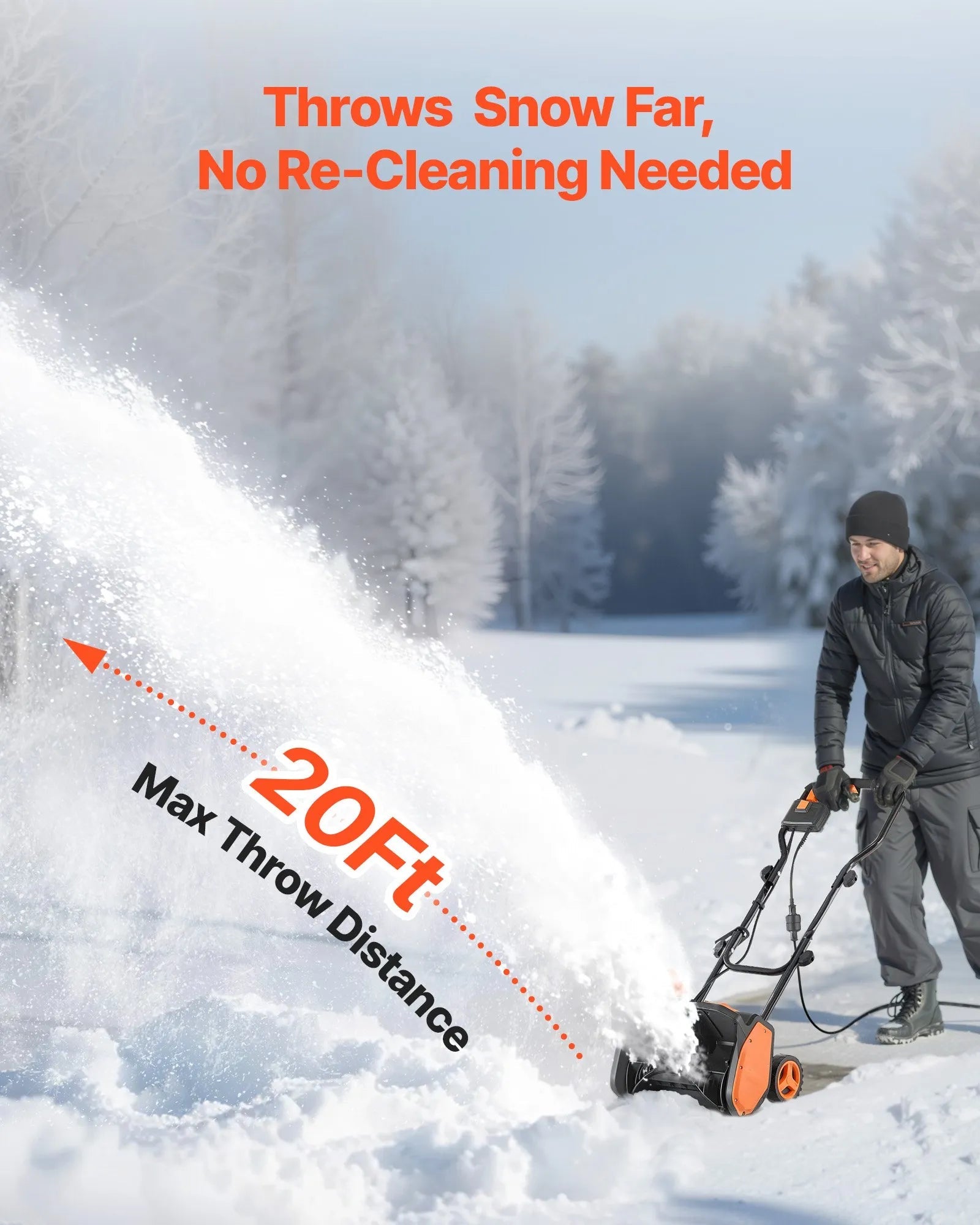 VEVOR Electric Snow Shovel, 12A 17 inch Corded Snow Shovel, 60° Adjustable Chute, 20 ft Throwing Distance, Snowthrower with Dual Safety Switch, Winter Ice Removal Tool for Driveway Sidewalk Patio 