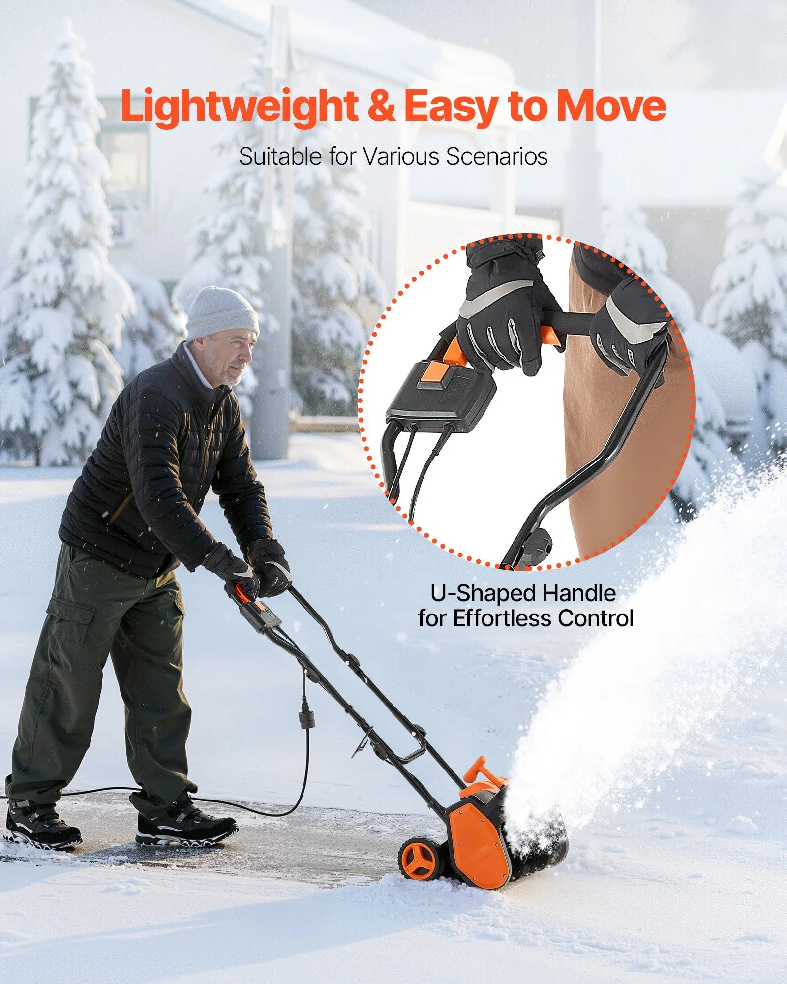 VEVOR Electric Snow Shovel, 12A 17 inch Corded Snow Shovel, 60° Adjustable Chute, 20 ft Throwing Distance, Snowthrower with Dual Safety Switch, Winter Ice Removal Tool for Driveway Sidewalk Patio 