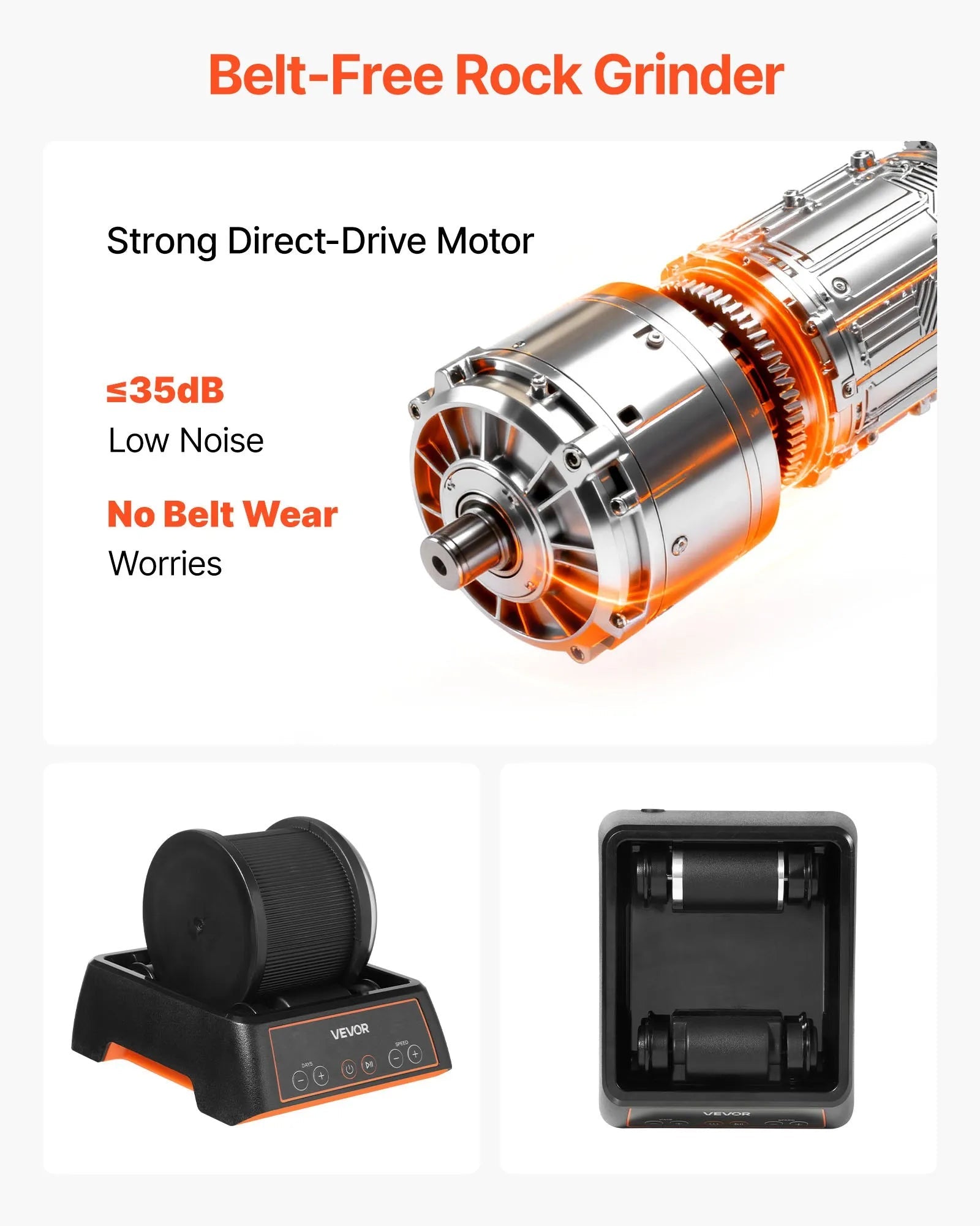 VEVOR Rock Tumbler, 1 lb Rock Polishing Machine, Rocks Tumbling Kit with 4-Speed Adjustment, 1–9 Day Timer, Direct Drive Motor Rocks Polishing Kit for Rose Quartz, Amethyst, Quiet Operation 